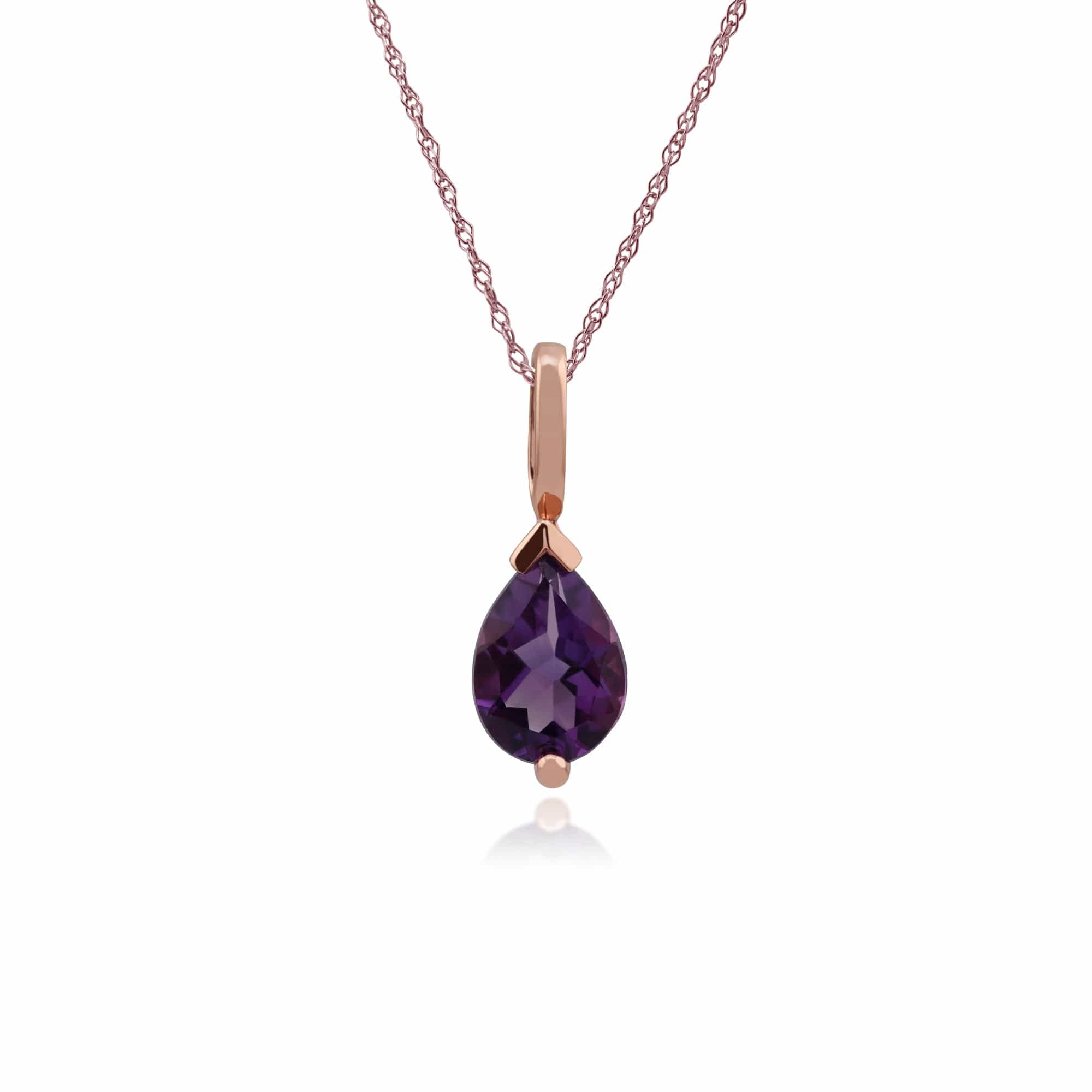 Product photograph of Classic Pear Amethyst Claw Set Single Stone Pendant In 9ct Rose Gold from Gemondo Jewellery