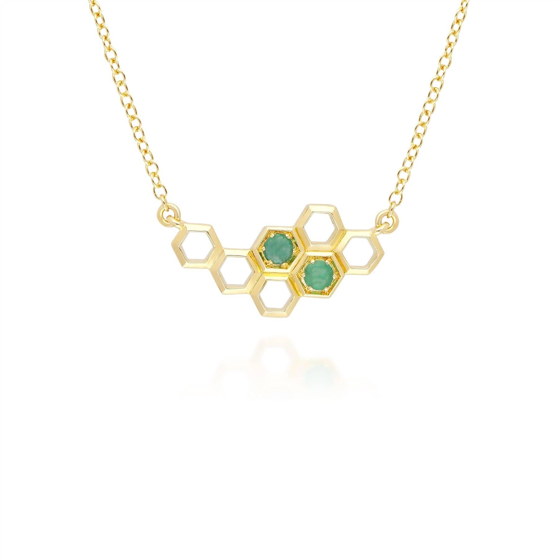 Image of Honeycomb Inspired Emerald Link Necklace in 9ct Yellow Gold