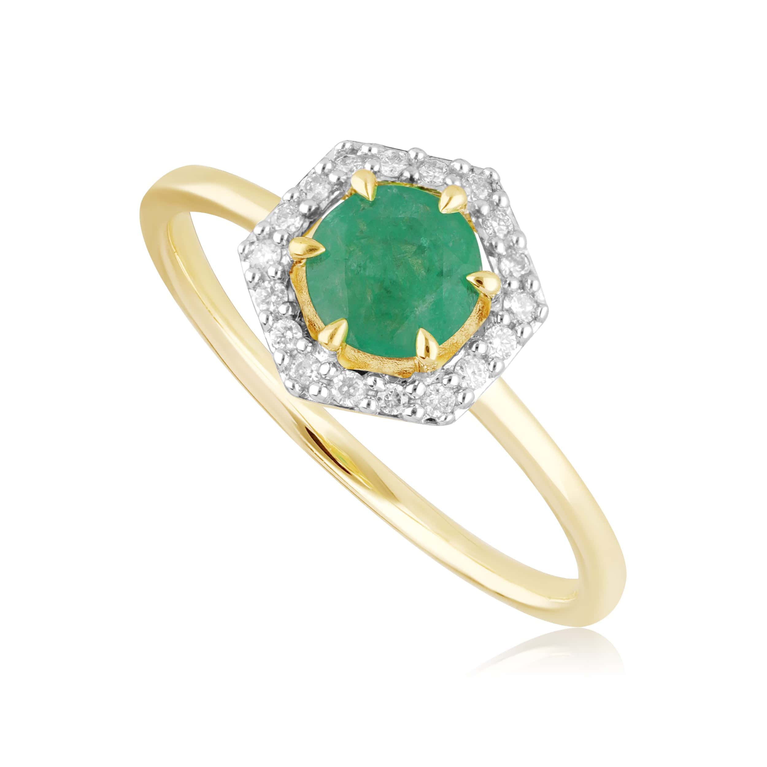 Image of 9ct Yellow Gold 0.67ct Emerald & Diamond Halo Engagement Ring