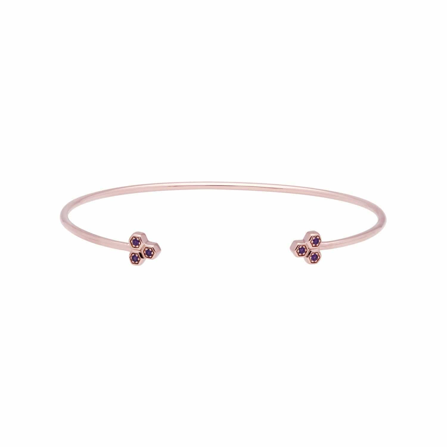 Product photograph of Amethyst Trilogy Geometric Bangle In 9ct Rose Gold from Gemondo Jewellery