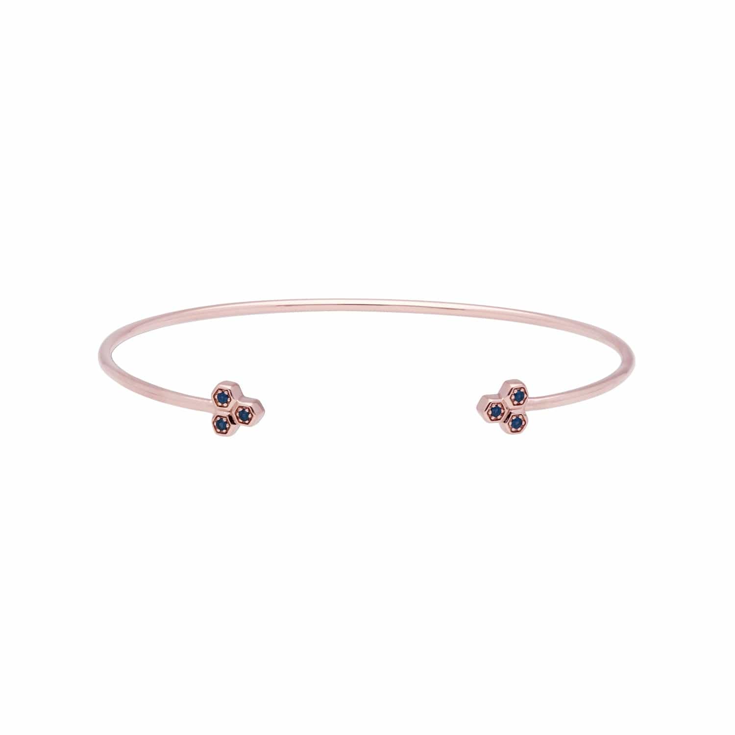 Product photograph of Sapphire Trilogy Geometric Bangle In 9ct Rose Gold from Gemondo Jewellery