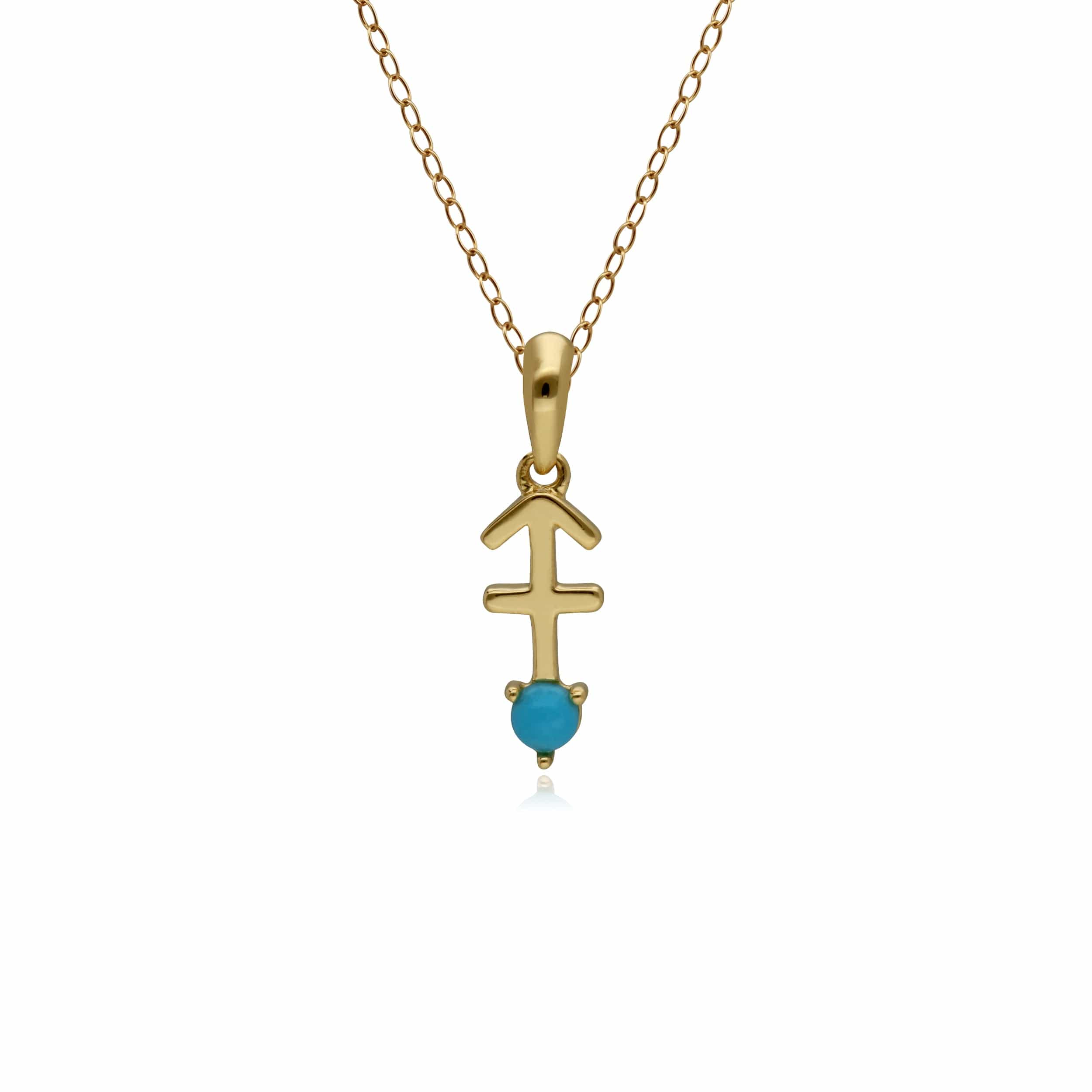 Product photograph of Turquoise Sagittarius Zodiac Charm Necklace In 9ct Yellow Gold from Gemondo Jewellery
