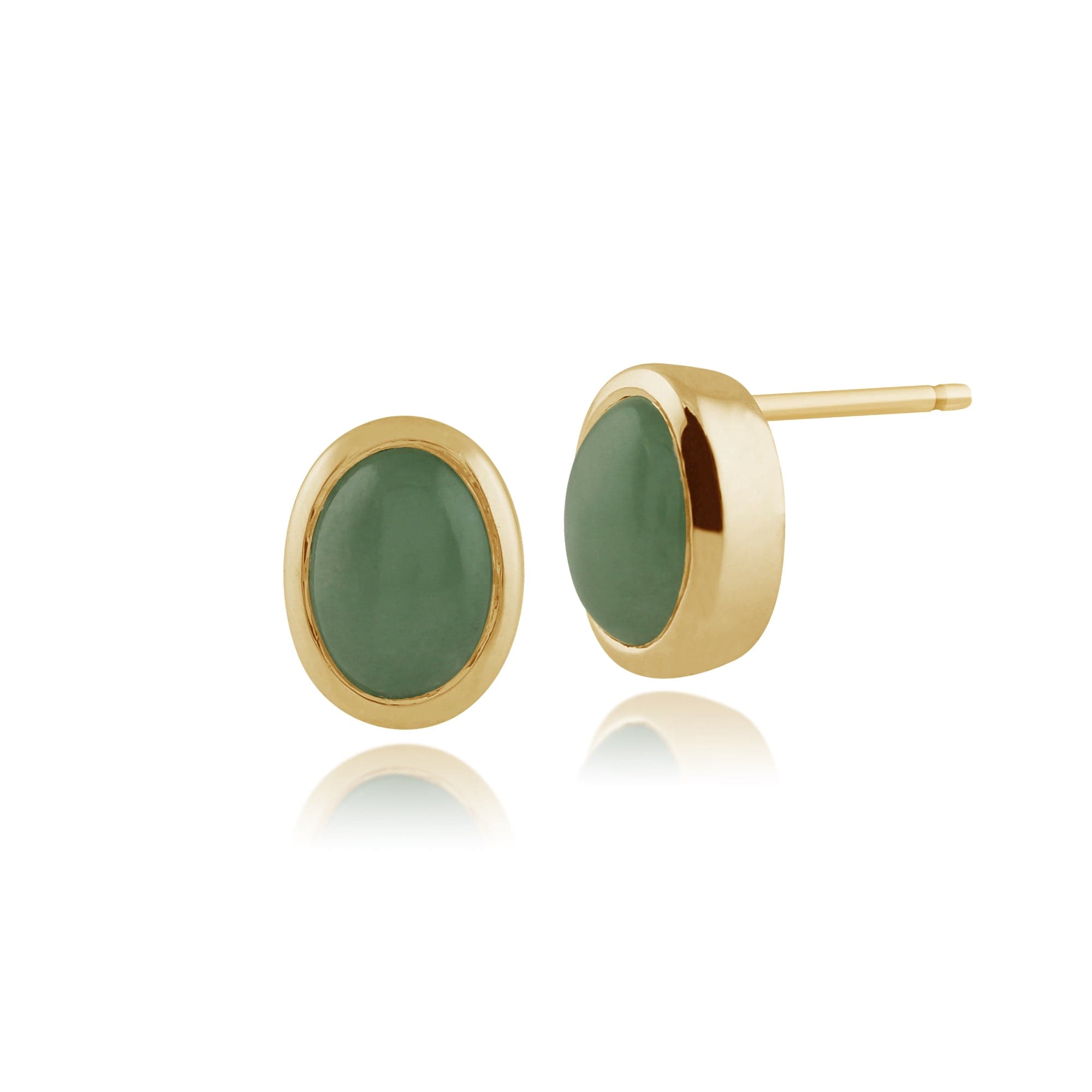 Product photograph of Classic Oval Jade Cabochon Stud Earrings In 9ct Yellow Gold 7x6mm from Gemondo Jewellery