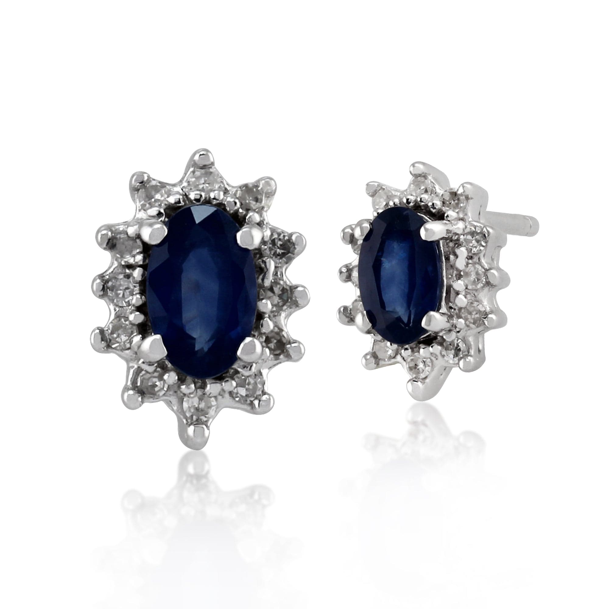 Product photograph of Classic Oval Light Blue Sapphire Diamond Cluster Stud Earrings In 9ct White Gold from Gemondo Jewellery