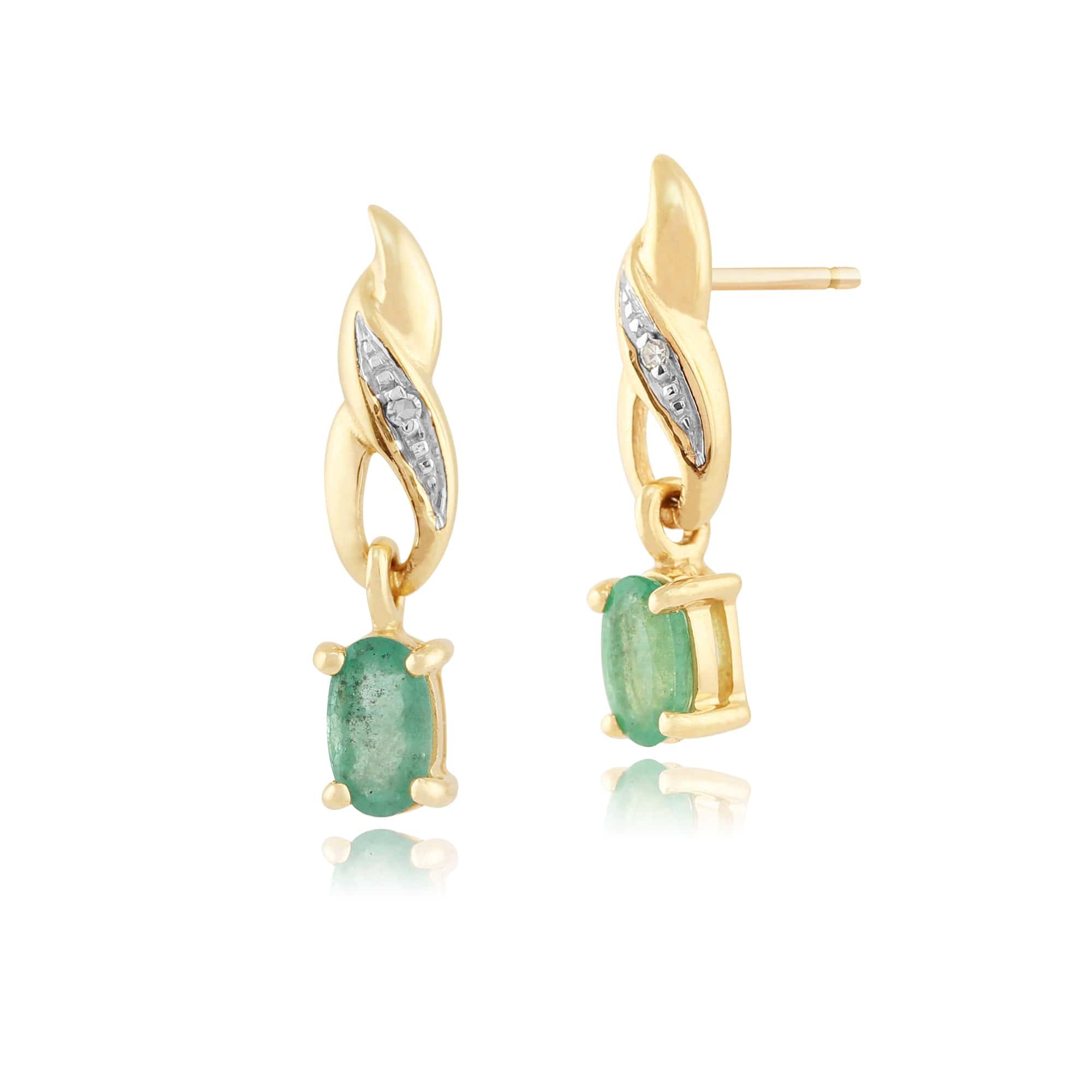 Product photograph of Art Nouveau Oval Emerald Diamond Drop Earrings In 9ct Yellow Gold from Gemondo Jewellery
