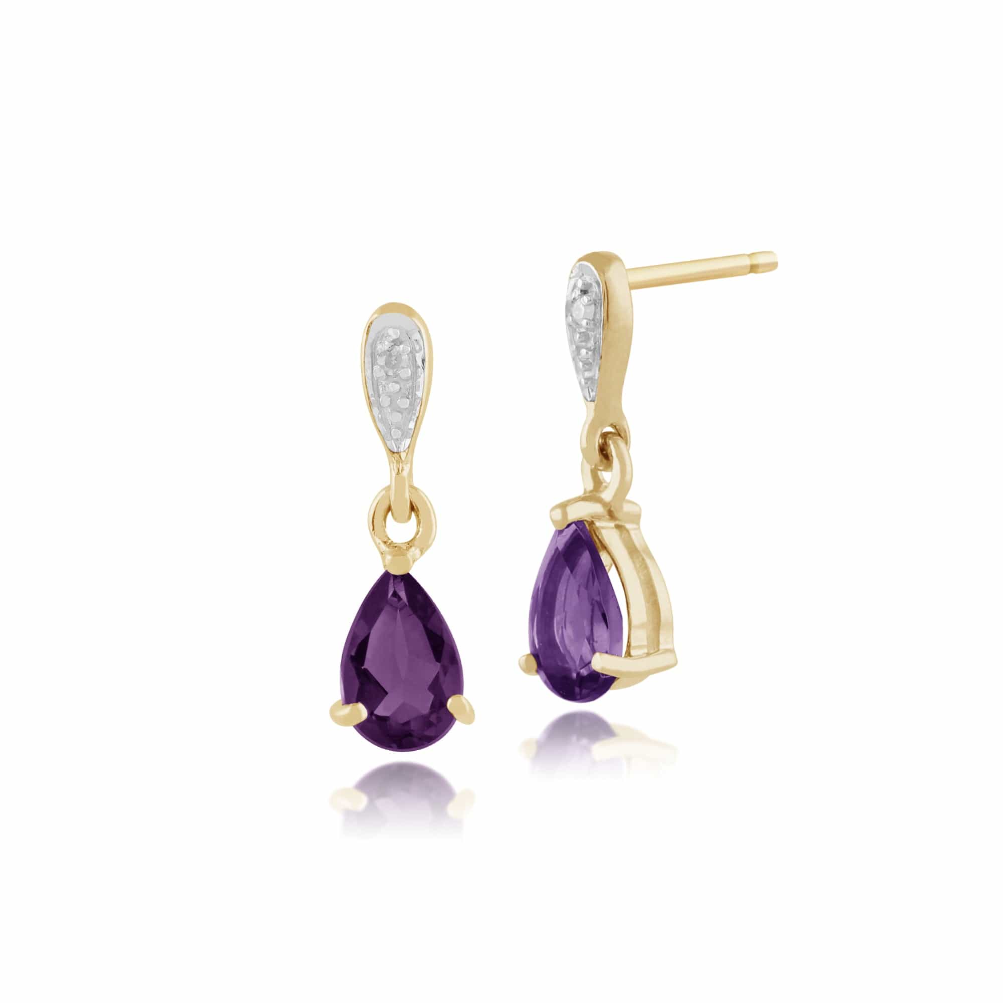 Product photograph of Classic Pear Amethyst Diamond Drop Earrings In 9ct Yellow Gold from Gemondo Jewellery