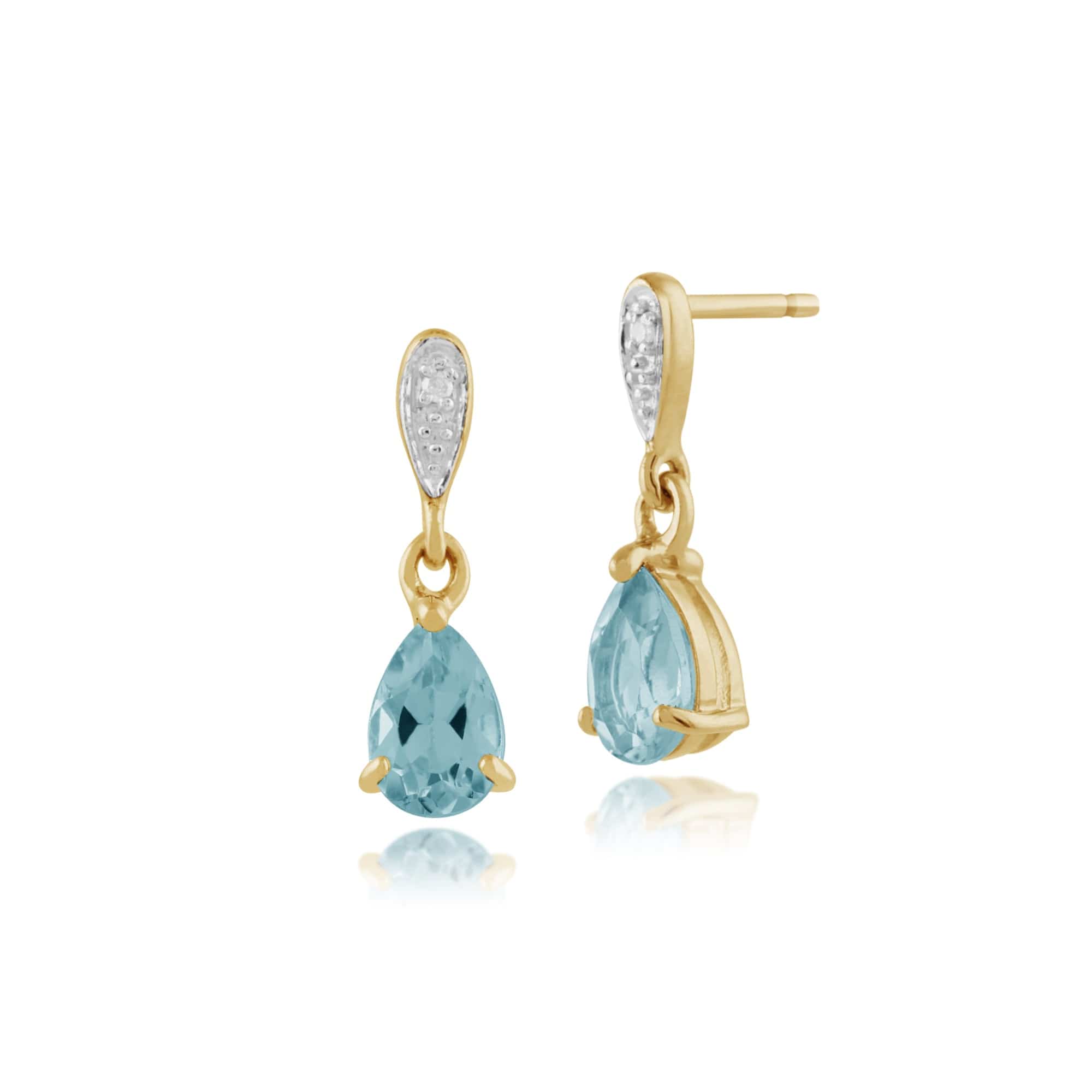 Product photograph of Classic Pear Blue Topaz Diamond Drop Earrings In 9ct Gold from Gemondo Jewellery