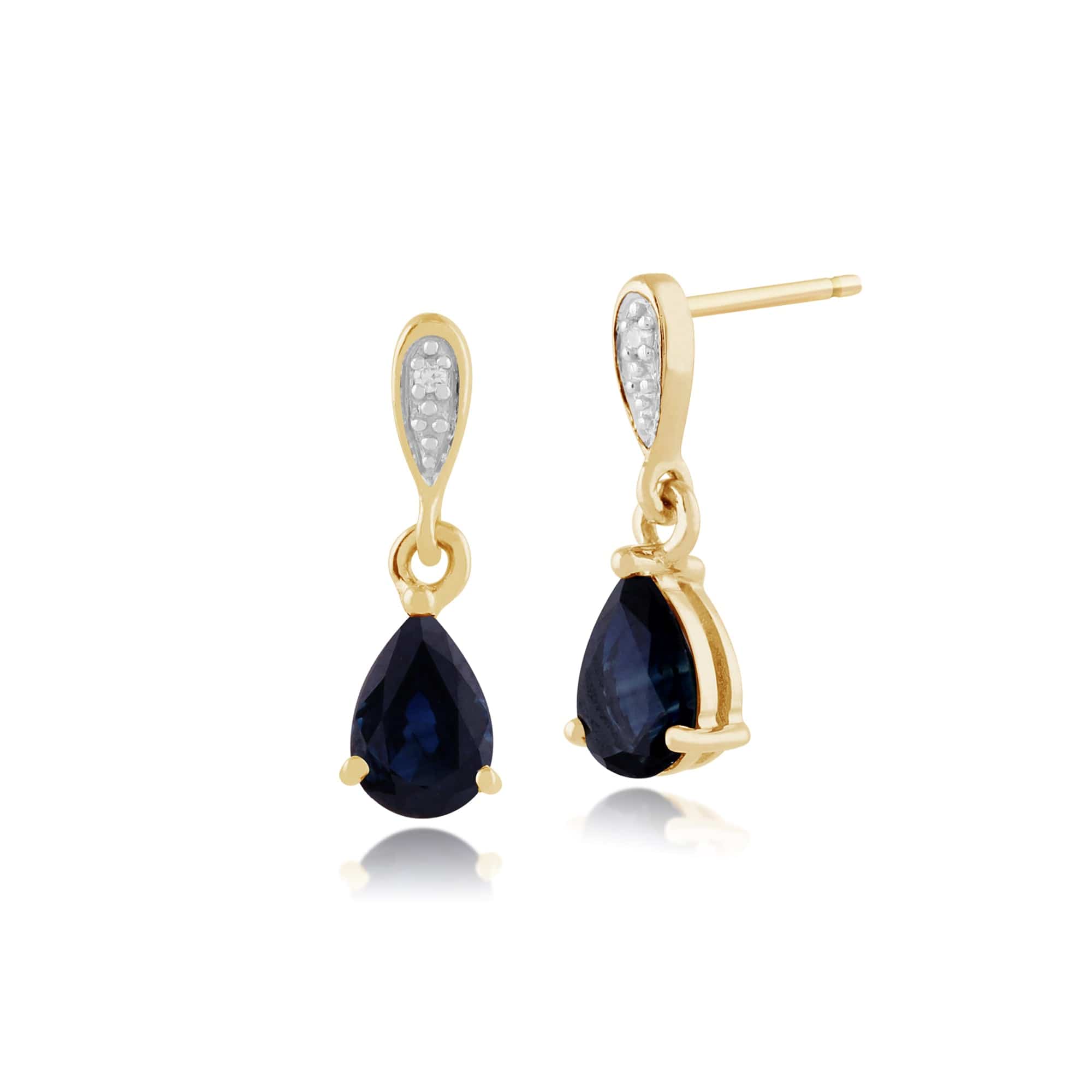 Product photograph of Classic Pear Sapphire Diamond Drop Earrings In 9ct Yellow Gold from Gemondo Jewellery