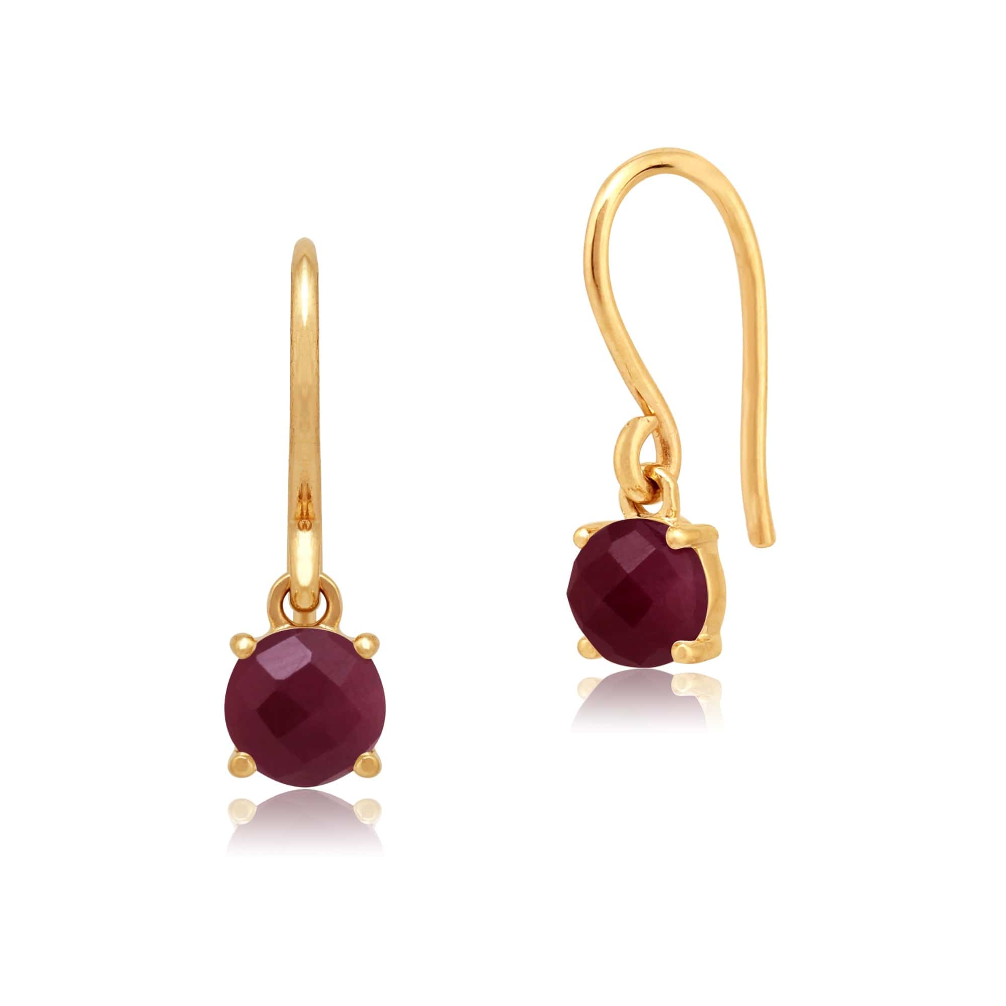 Product photograph of Classic Round Ruby Checkerboard Drop Earrings In 9ct Yellow Gold from Gemondo Jewellery