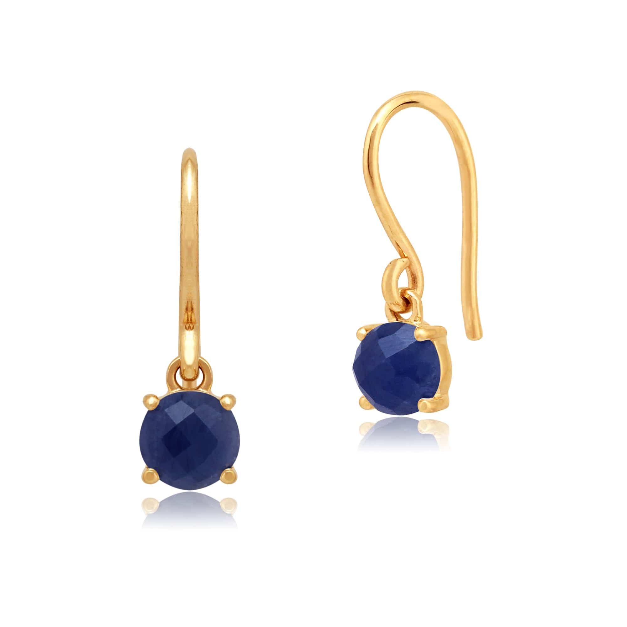 Product photograph of Classic Round Sapphire Checkerboard Hook Drop Earrings In 9ct Gold from Gemondo Jewellery