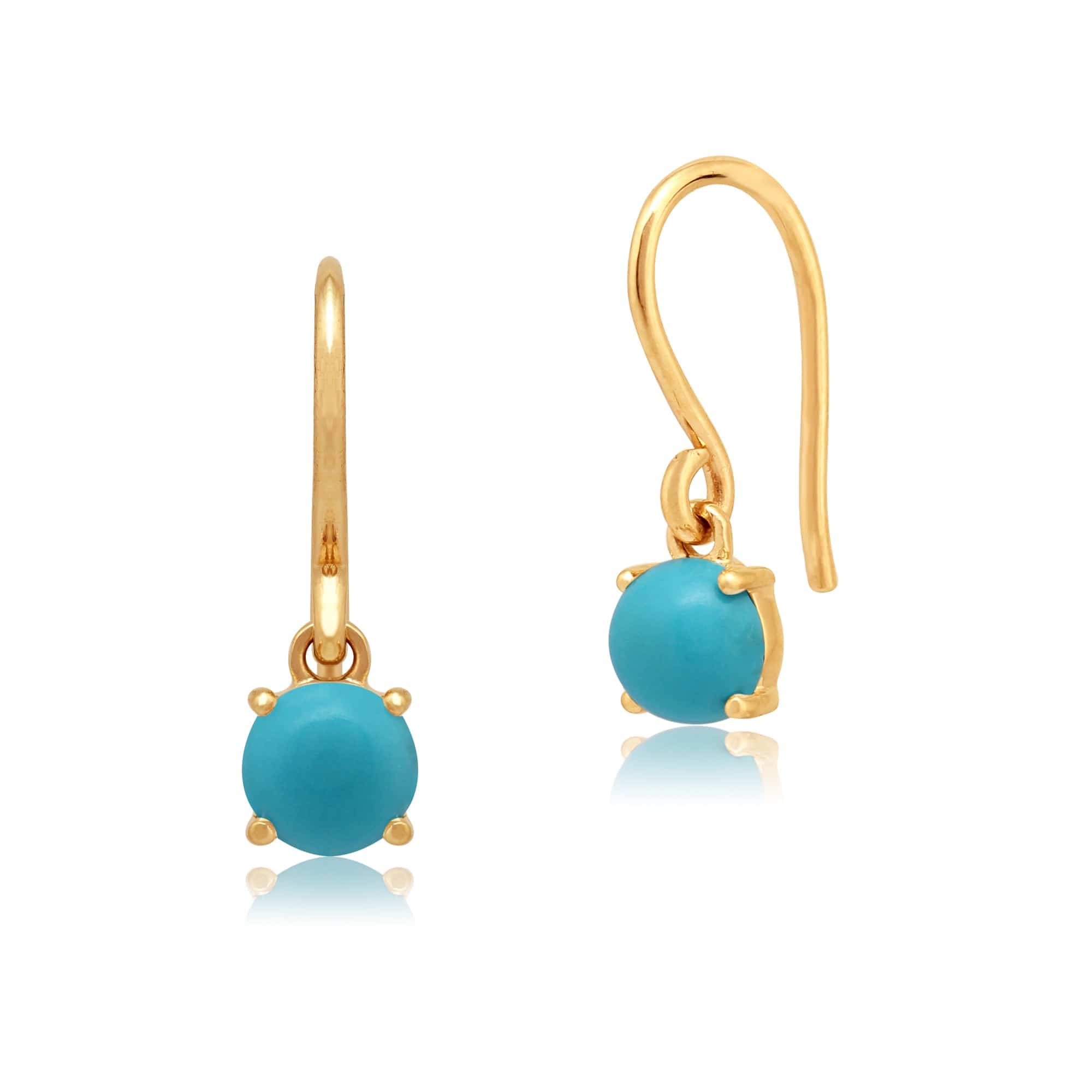 Product photograph of Classic Round Turquoise Cabochon Drop Earrings In 9ct Yellow Gold from Gemondo Jewellery
