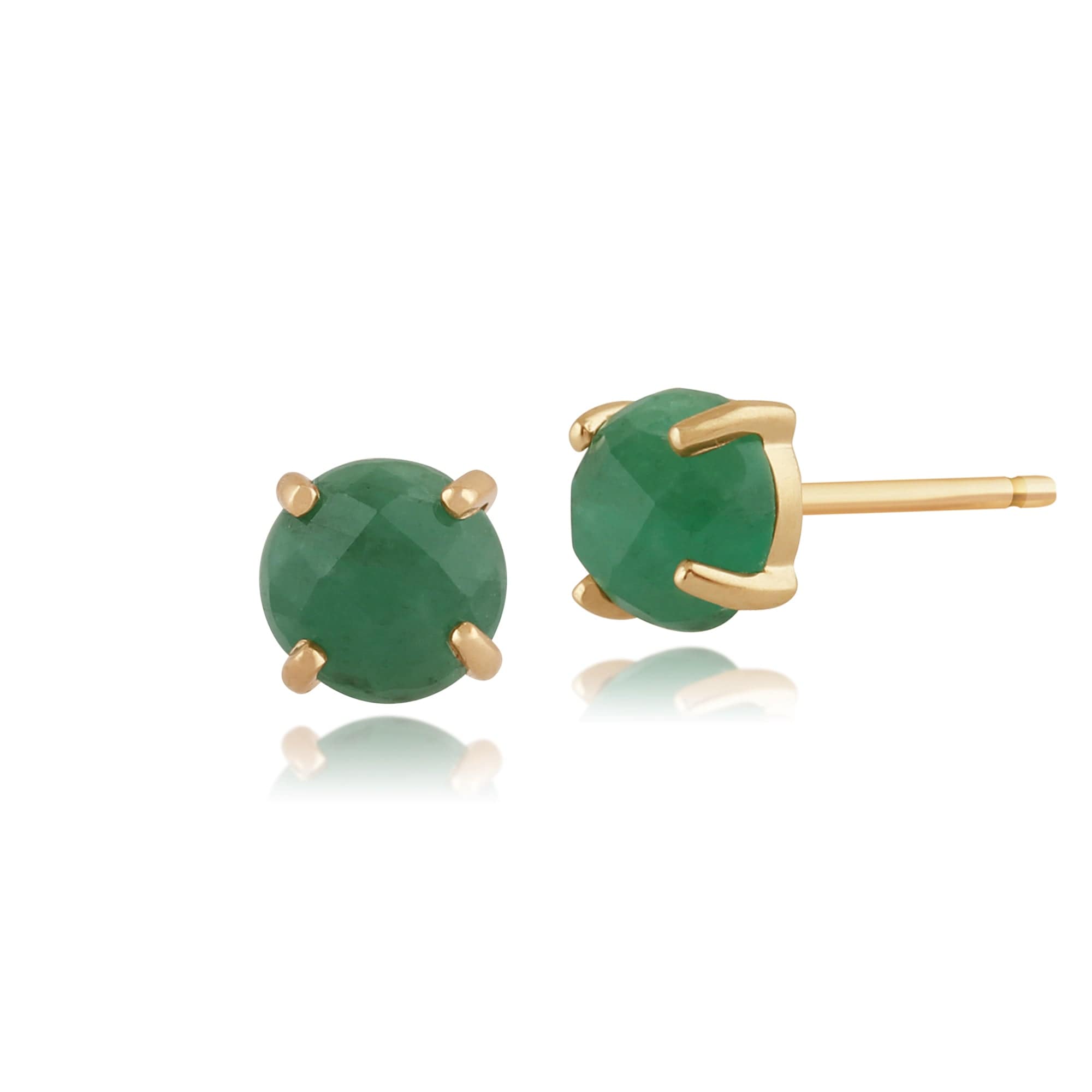 Photos - Earrings Classic Round Emerald Checkerboard Stud  5mm In 9ct Yellow Gold