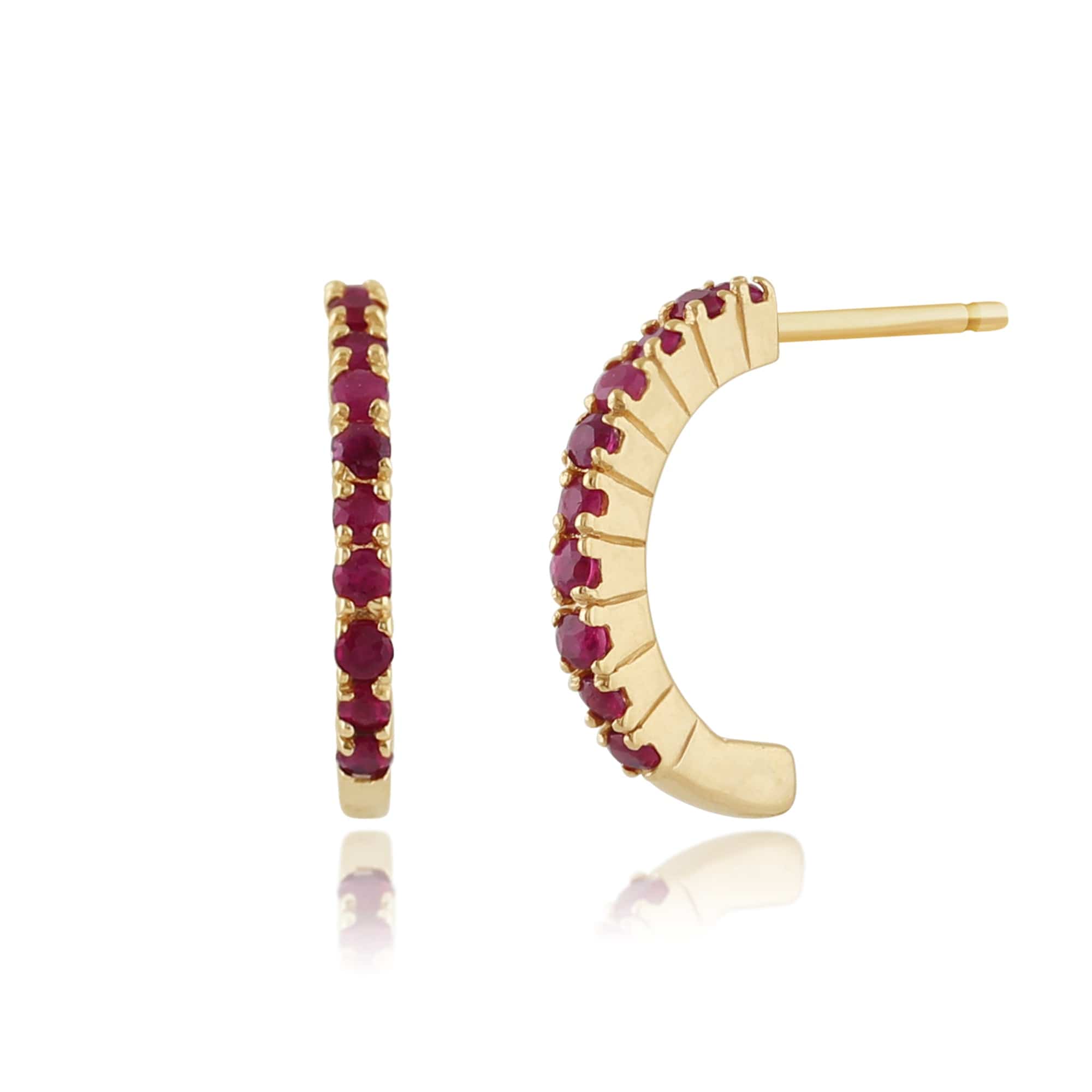 Product photograph of Classic Round Ruby Half Hoop Style Earrings In 9ct Yellow Gold from Gemondo Jewellery