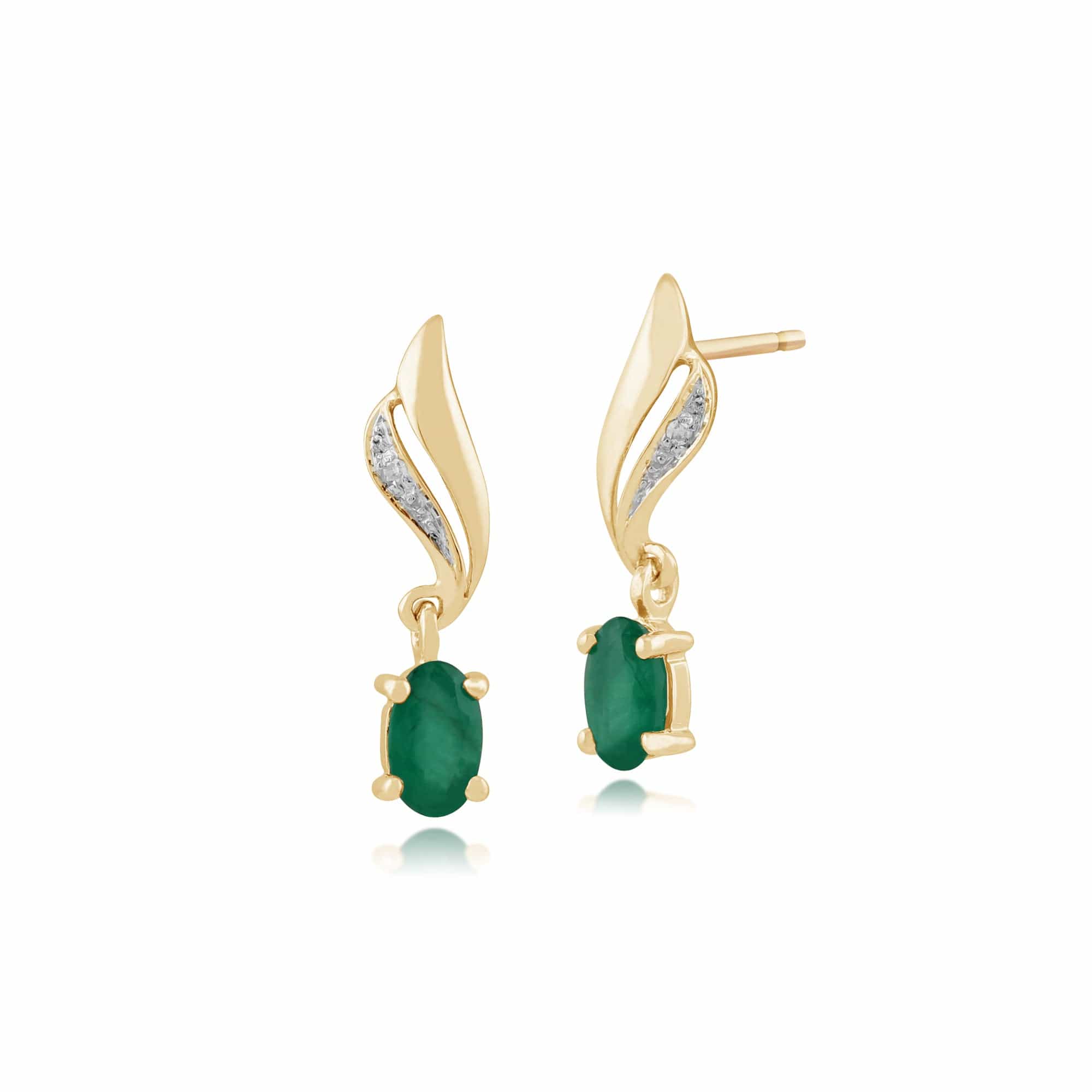 Product photograph of Classic Oval Emerald Diamond Drop Earrings In 9ct Yellow Gold from Gemondo Jewellery