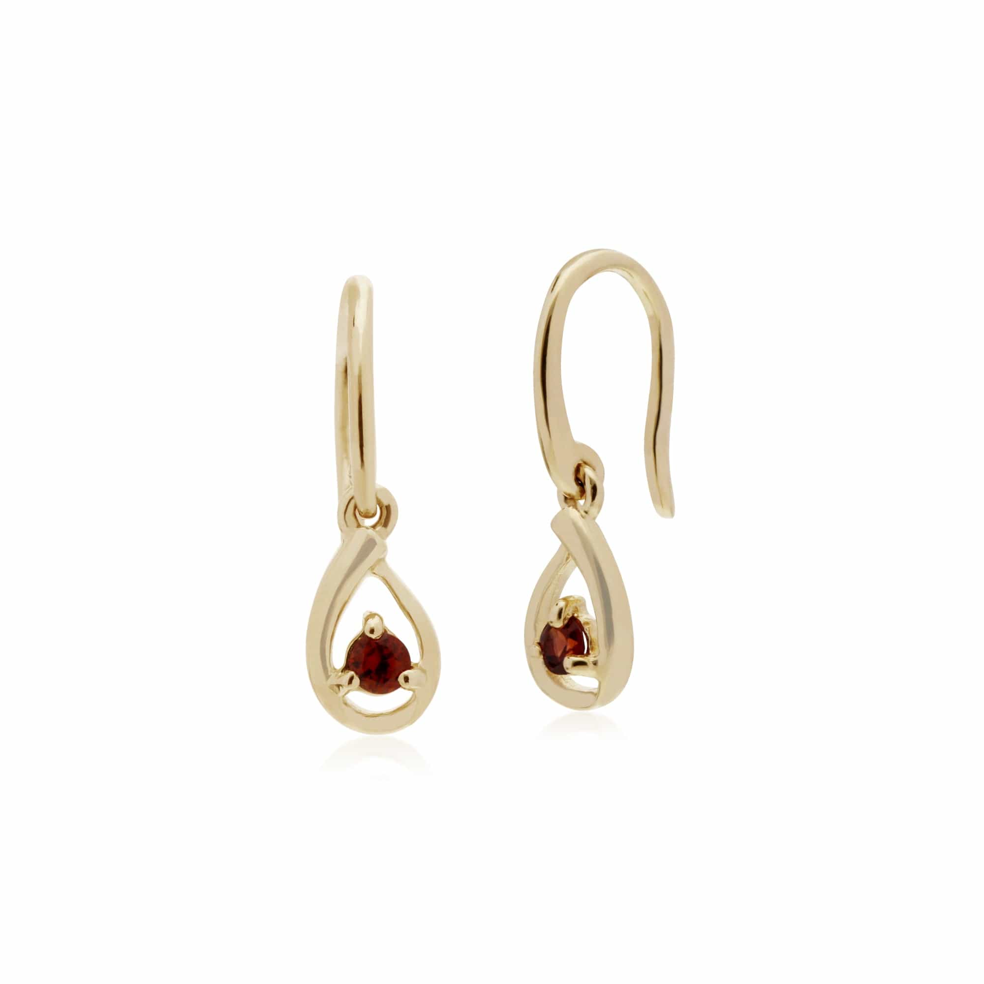Product photograph of Classic Single Stone Round Garnet Tear Drop Earrings In 9ct Yellow Gold from Gemondo Jewellery