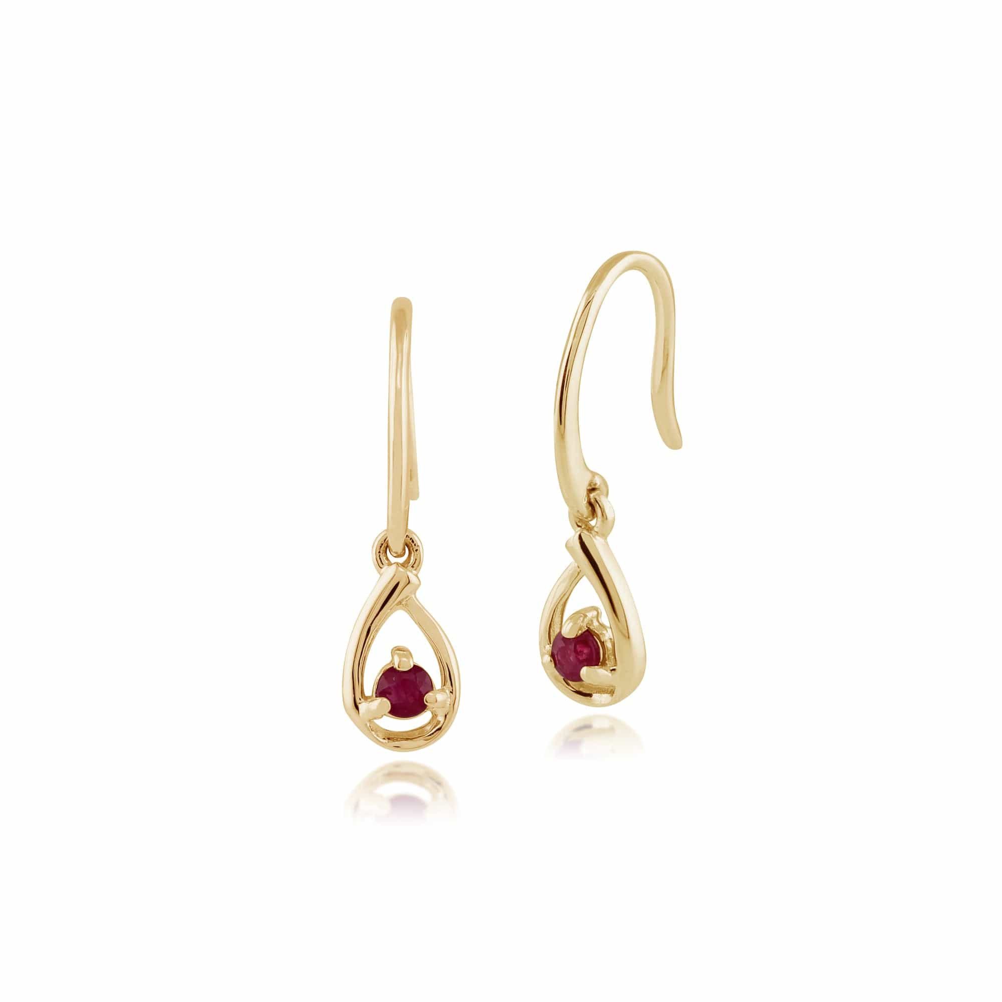 Product photograph of Classic Round Ruby Drop Earrings In 9ct Yellow Gold from Gemondo Jewellery