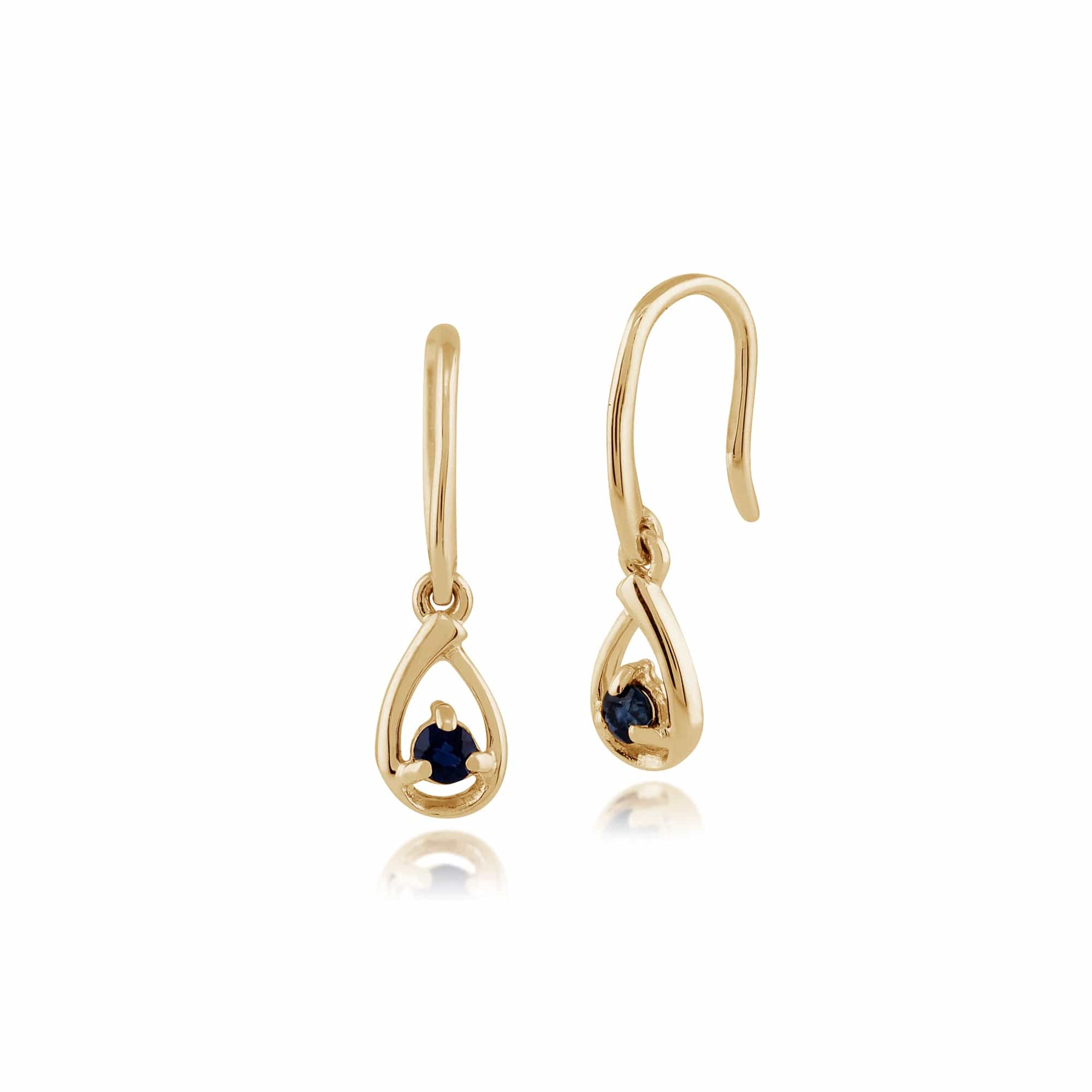 Product photograph of Classic Round Sapphire Hook Drop Earrings In 9ct Gold from Gemondo Jewellery