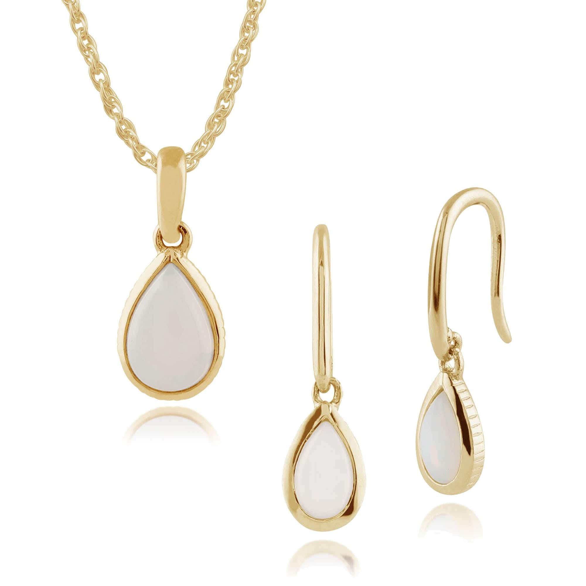 Product photograph of Classic Pear Opal Single Stone Bezel Drop Earrings Pendant Set In 9ct Yellow Gold from Gemondo Jewellery