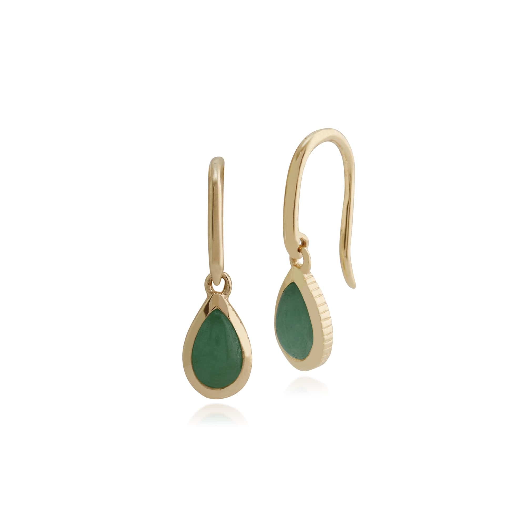 Product photograph of Classic Green Jade Bezel Set Drop Earrings In 9ct Yellow Gold from Gemondo Jewellery