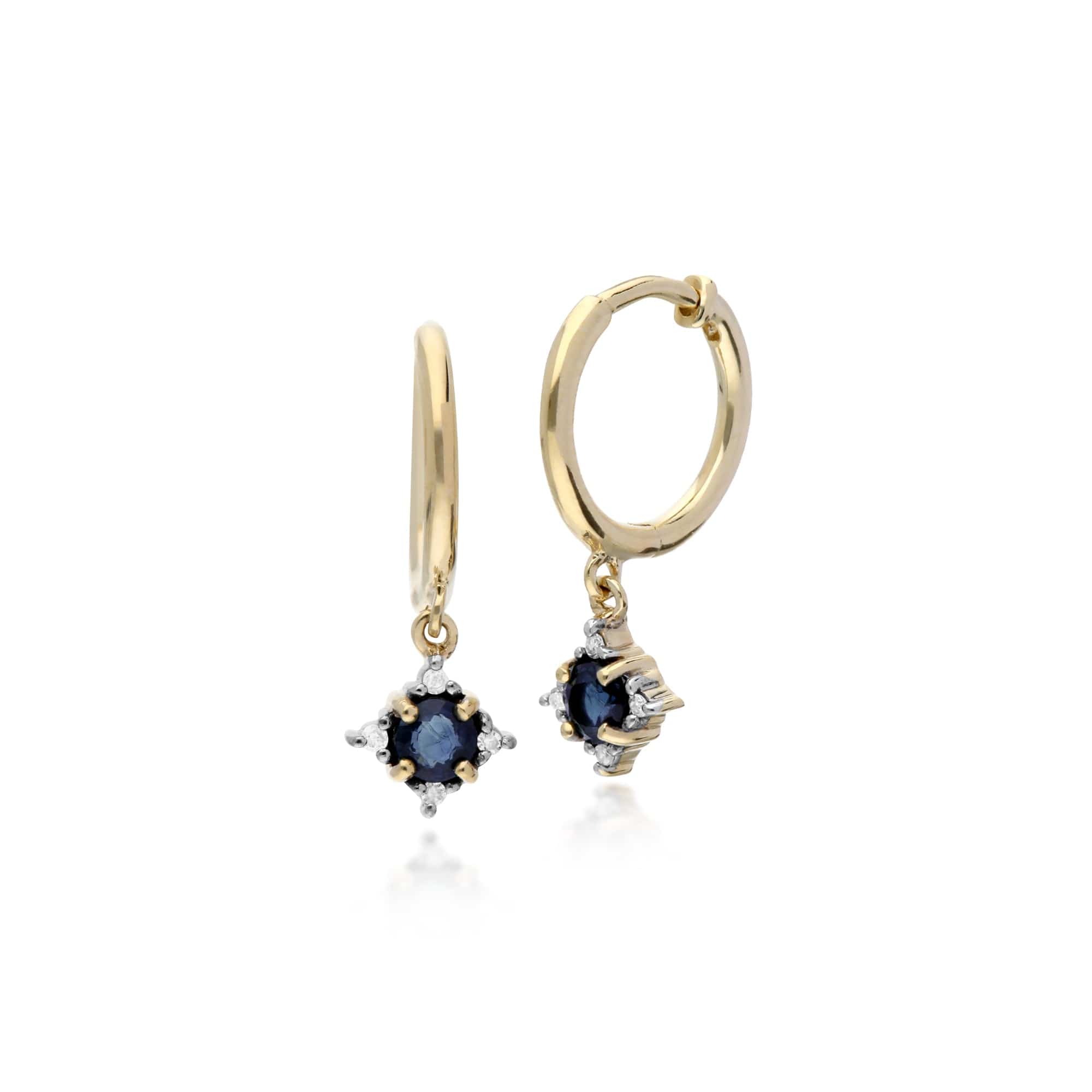 Product photograph of Classic Round Sapphire Diamond Hinged Hoop Earrings In 9ct Yellow Gold from Gemondo Jewellery