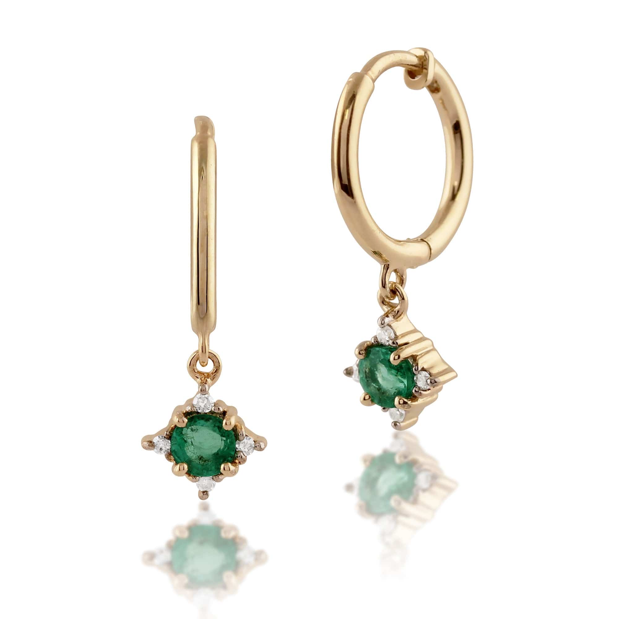 Product photograph of Classic Round Emerald Diamond Hoop Earrings In 9ct Yellow Gold from Gemondo Jewellery