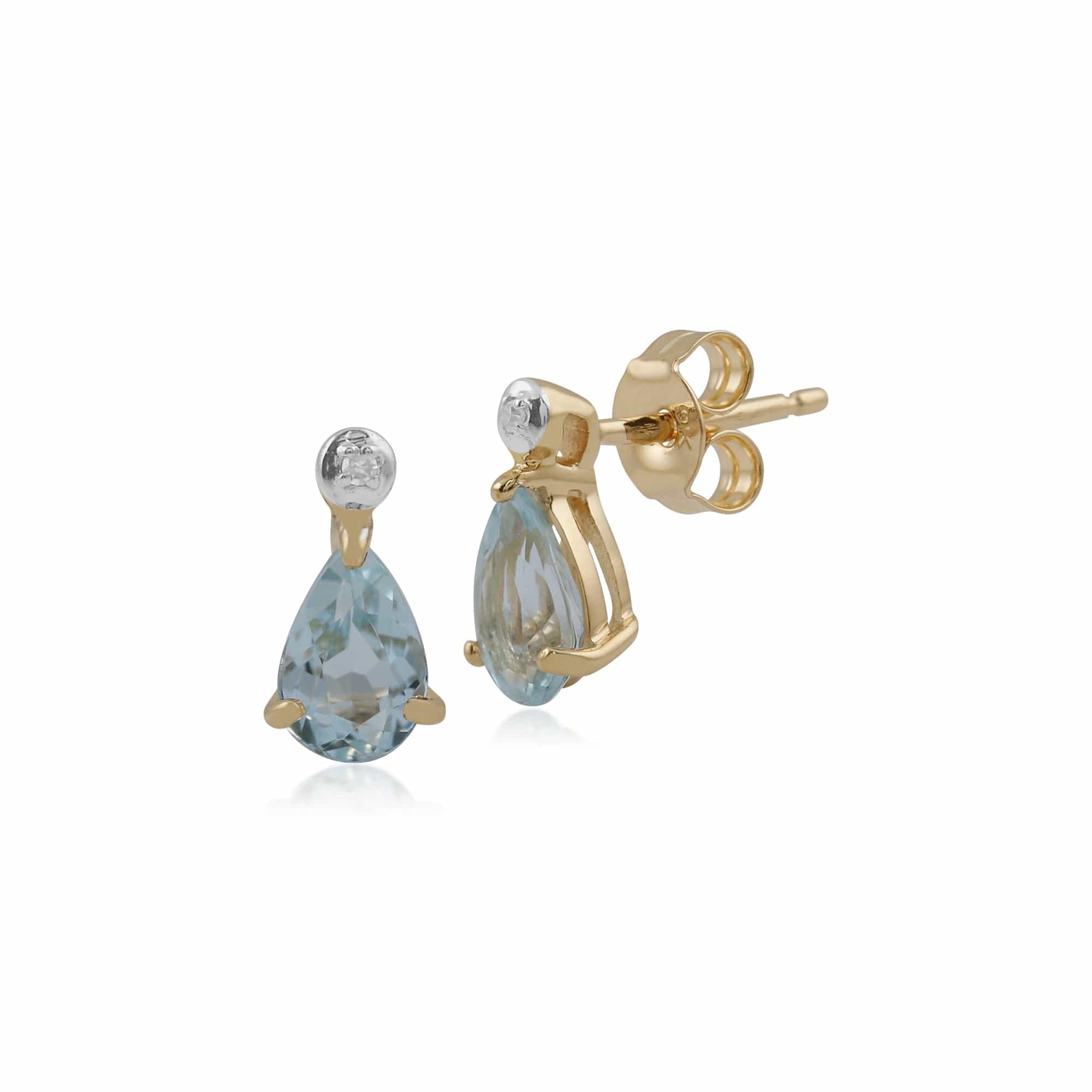 Product photograph of Classic Pear Blue Topaz Diamond Drop Earrings In 9ct Yellow Gold from Gemondo Jewellery