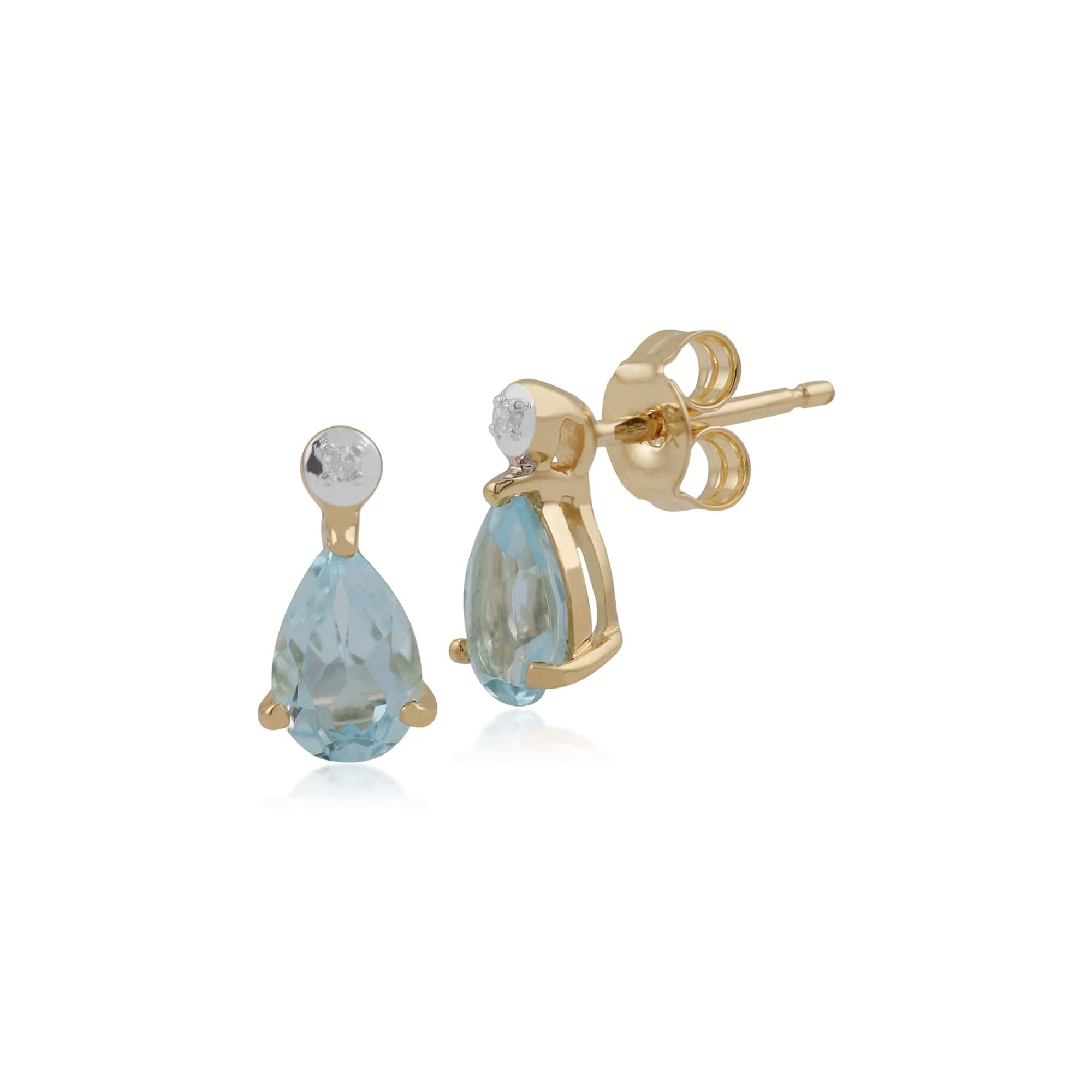 Product photograph of Classic Pear Aquamarine Diamond Stud Earrings In 9ct Yellow Gold from Gemondo Jewellery