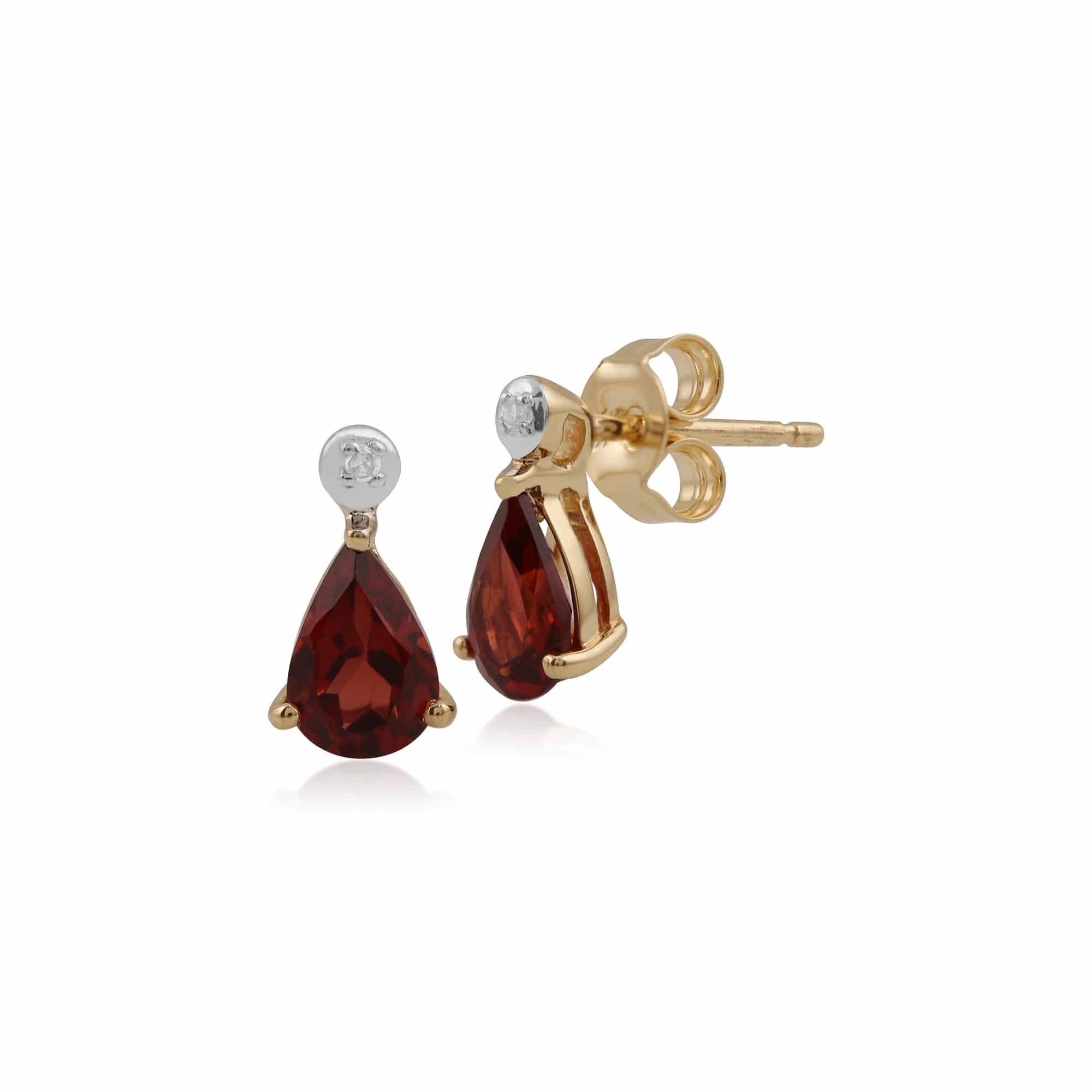 Product photograph of Classic Pear Garnet Diamond Drop Earrings In 9ct Yellow Gold from Gemondo Jewellery