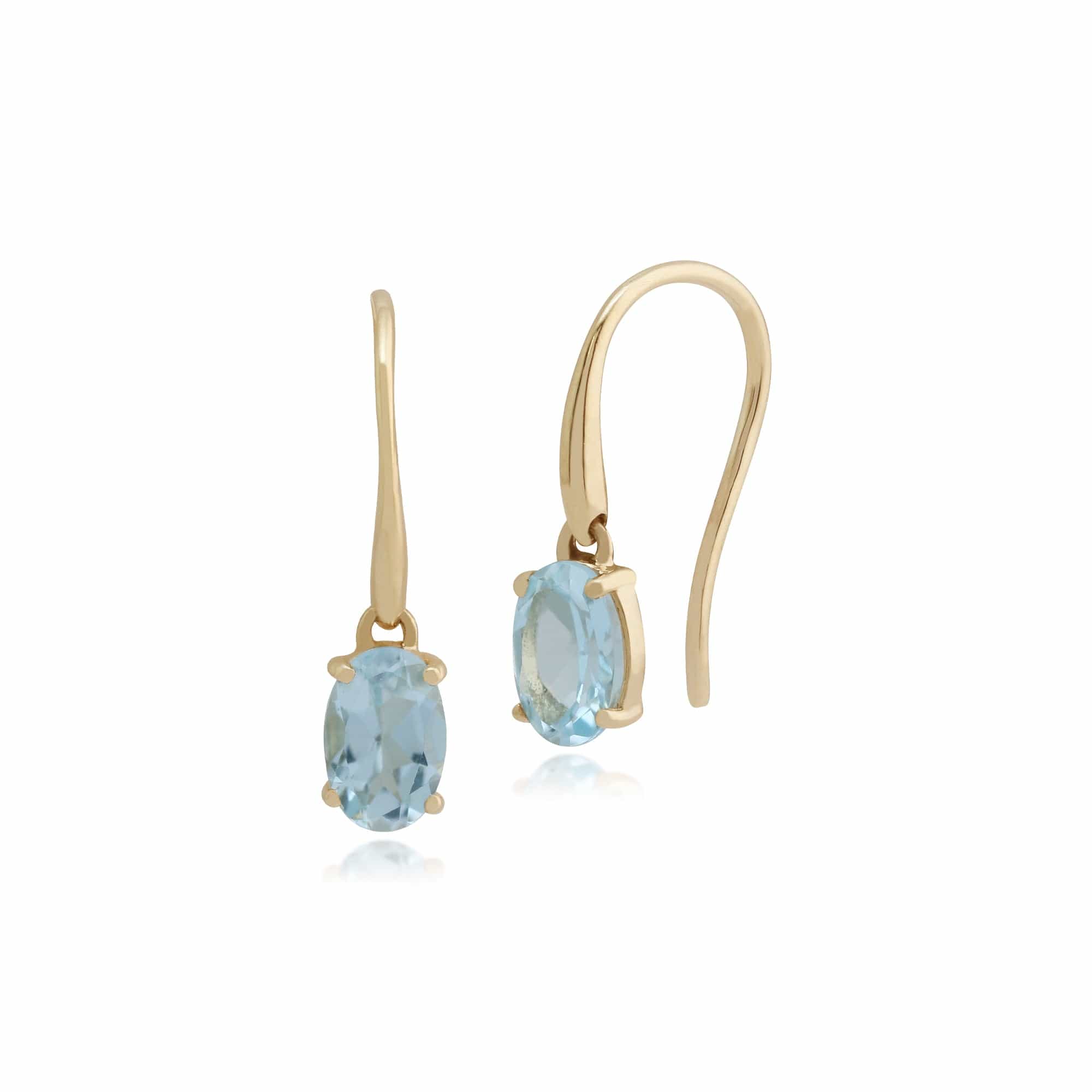Product photograph of Classic Oval Aquamarine Claw Set Drop Earrings In 9ct Yellow Gold from Gemondo Jewellery