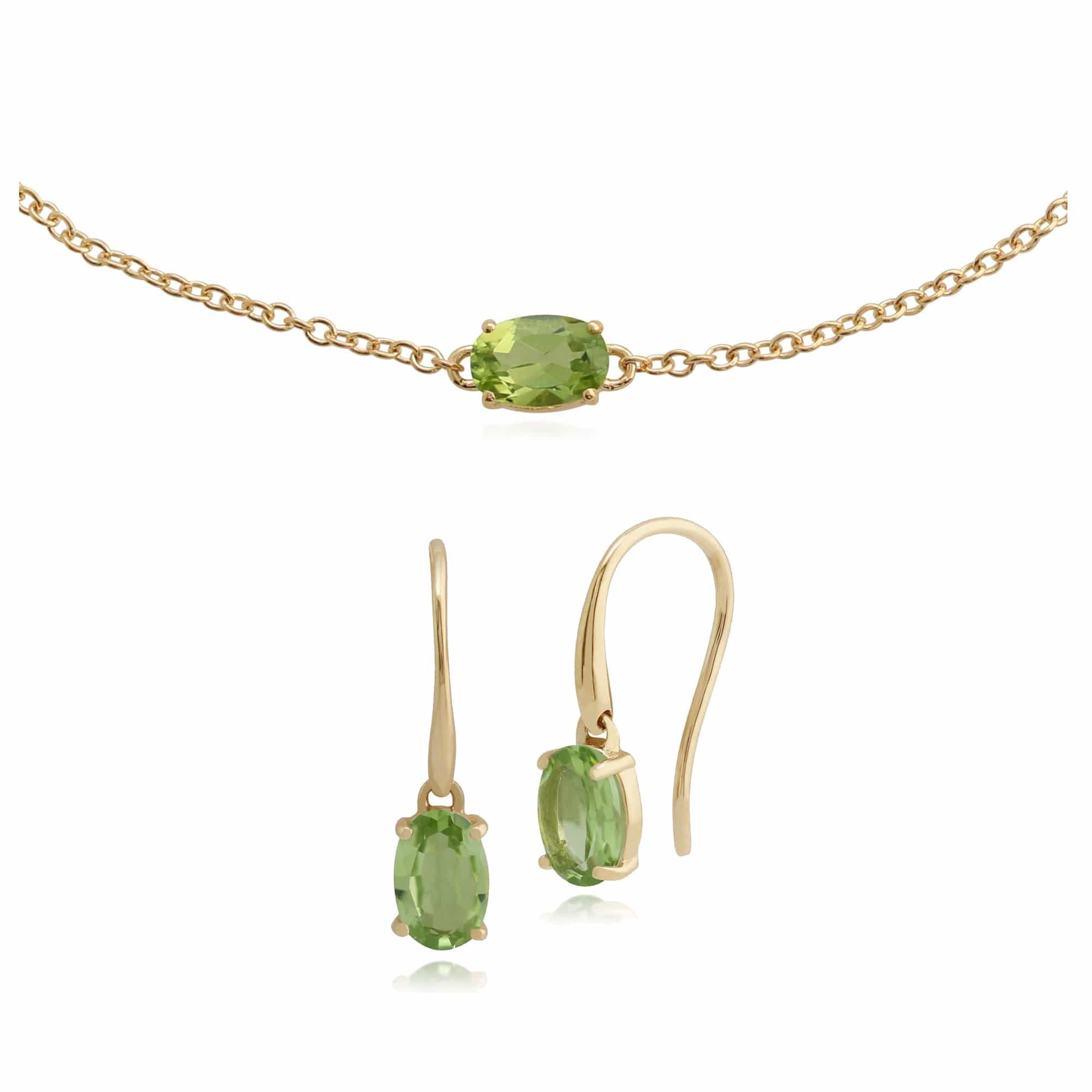 Product photograph of Classic Oval Peridot Single Stone Drop Earrings Bracelet Set In 9ct Yellow Gold from Gemondo Jewellery