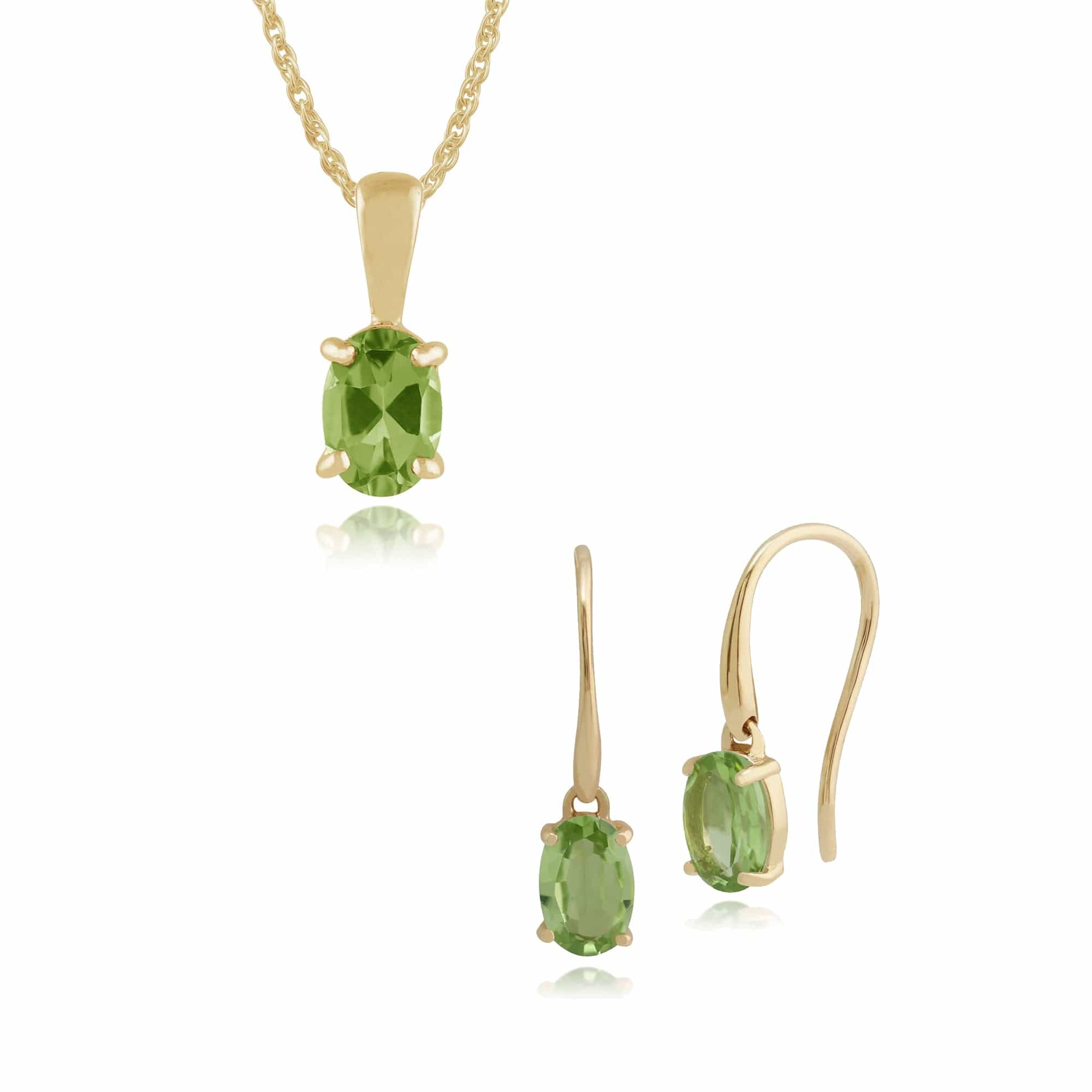 Product photograph of Classic Oval Peridot Single Stone Drop Earrings Pendant Set In 9ct Yellow Gold from Gemondo Jewellery