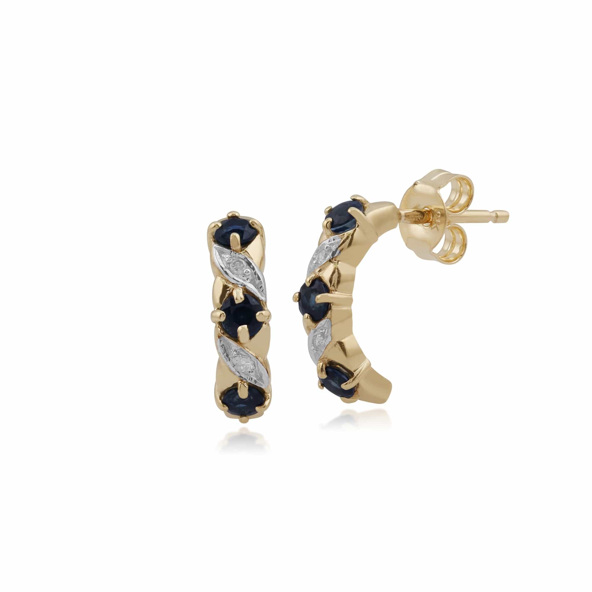 Product photograph of Art Nouveau Style Sapphire Diamond Half Hoop Earrings In 9ct Gold from Gemondo Jewellery