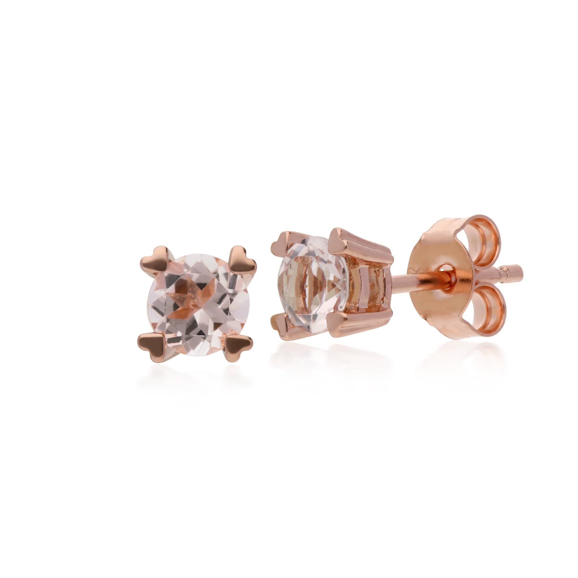 Product photograph of Classic Round Morganite Heart Claw Set Stud Earrings In 9ct Rose Gold from Gemondo Jewellery