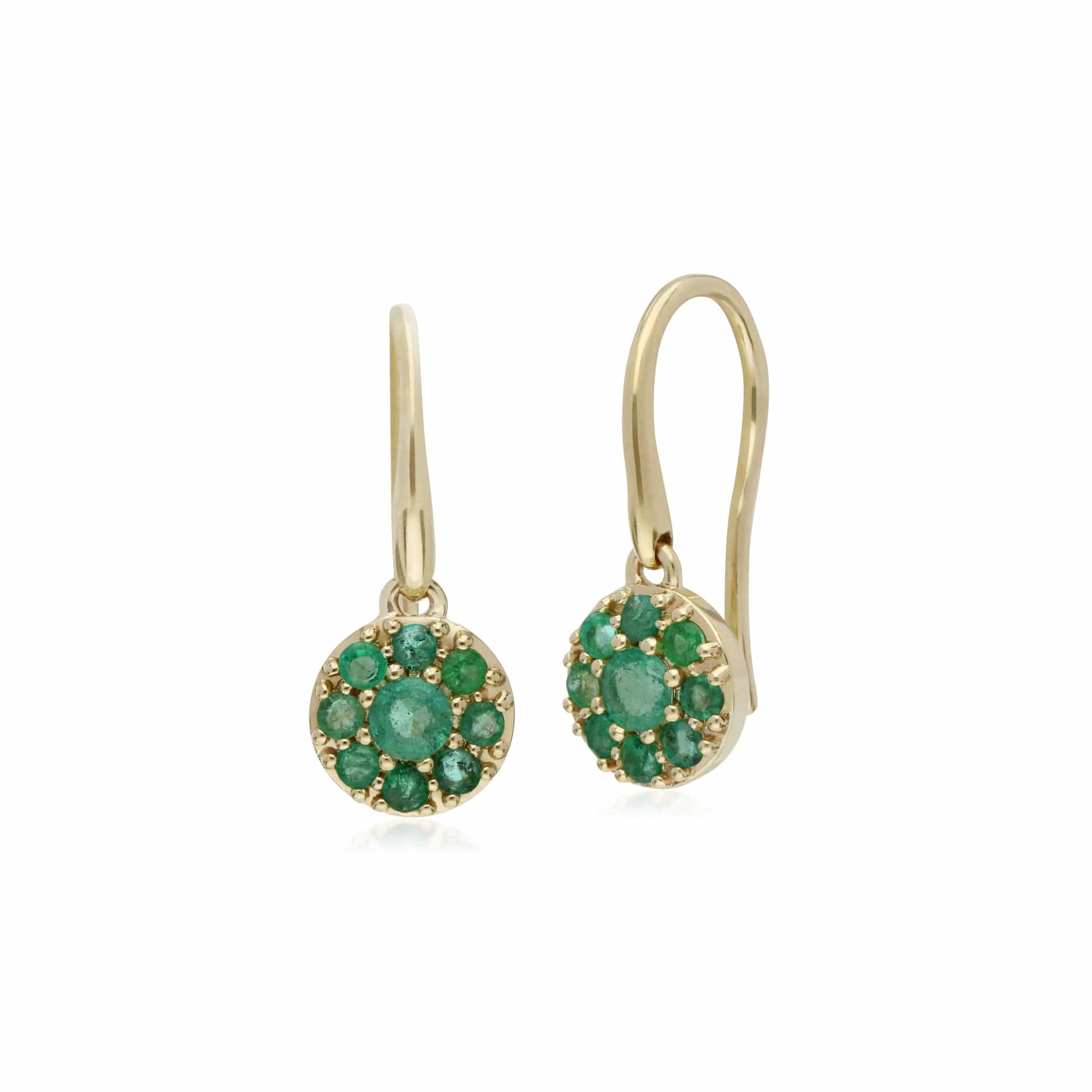 Product photograph of Classic Emerald Cluster Hook Drop Earrings In 9ct Yellow Gold from Gemondo Jewellery