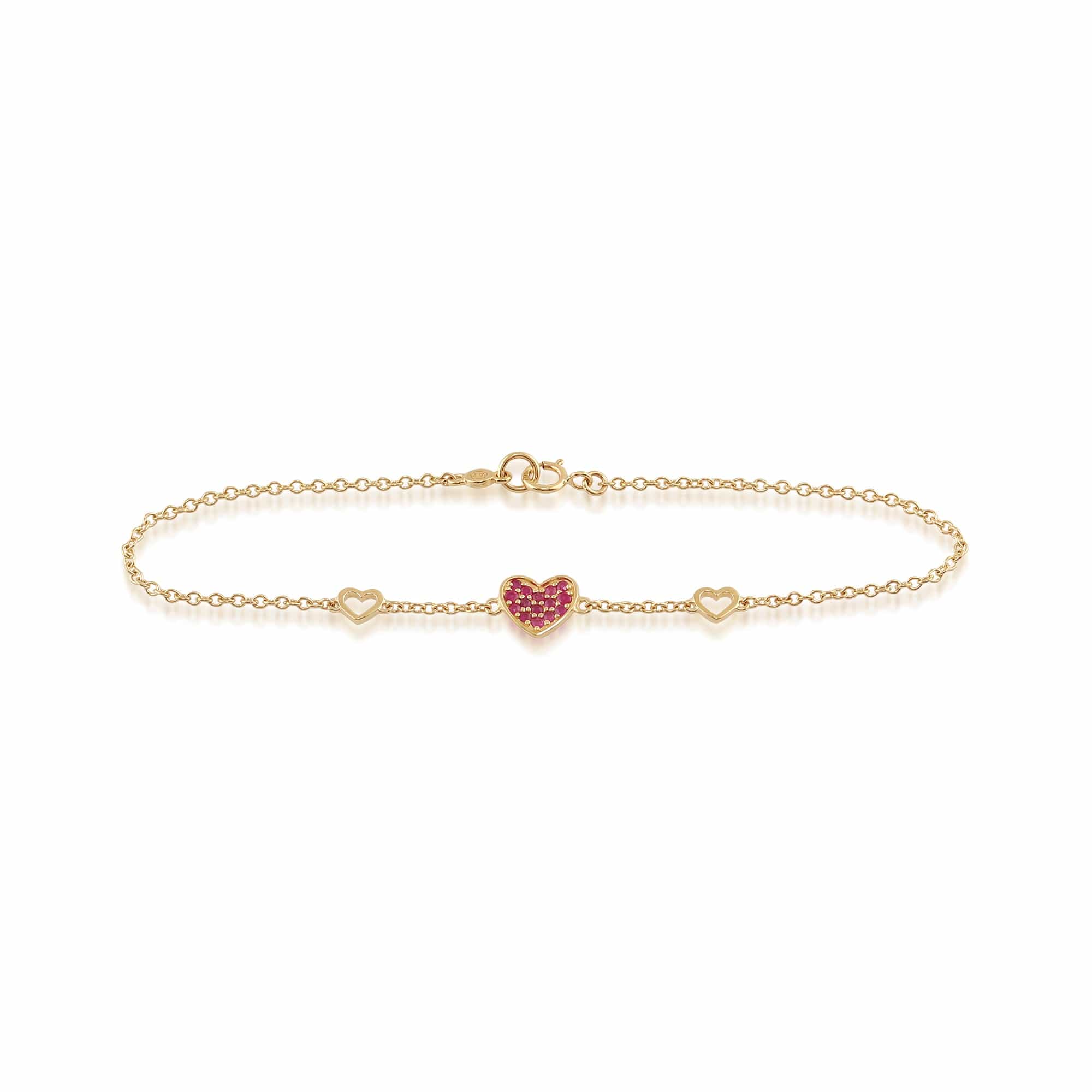 Product photograph of Love You More Ruby Heart Bracelet In 9ct Yellow Gold from Gemondo Jewellery