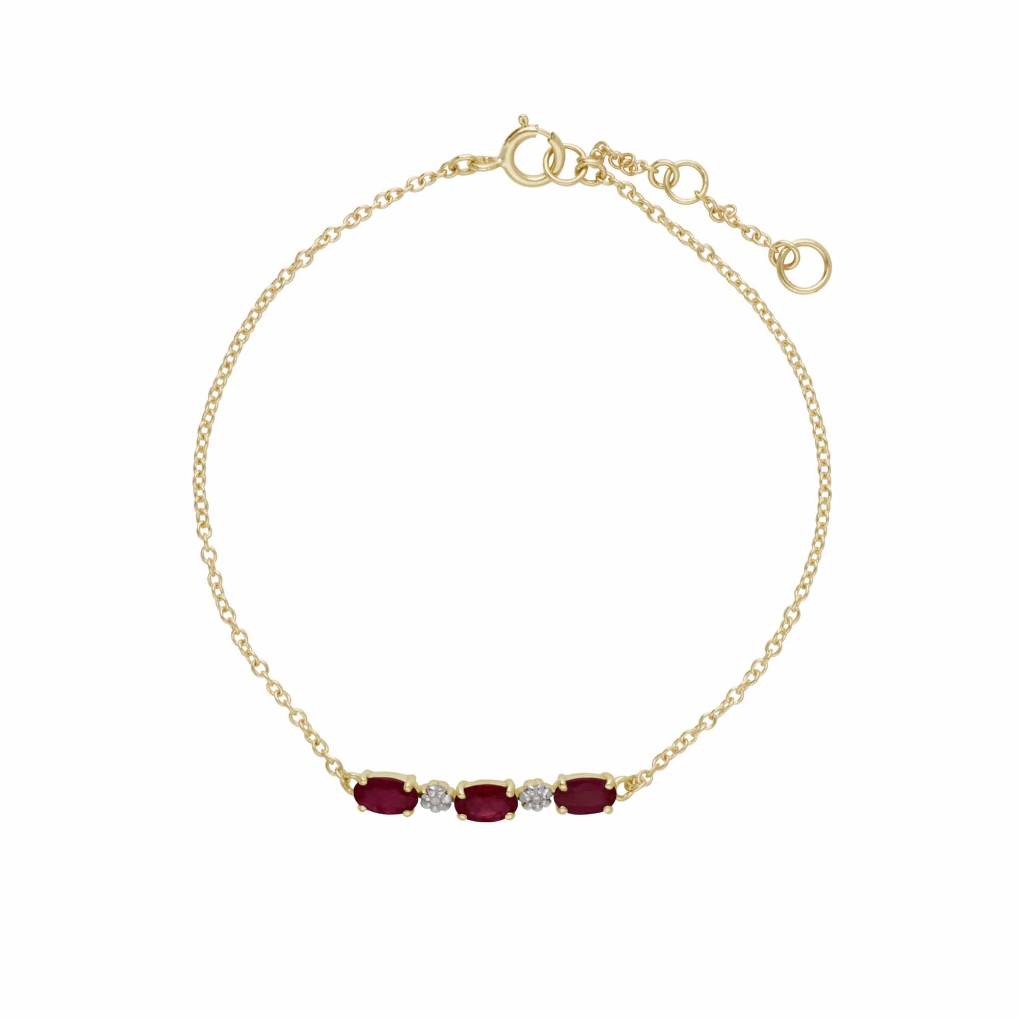 Product photograph of Classic Style Oval Ruby Diamond Bracelet In 9ct Yellow Gold from Gemondo Jewellery
