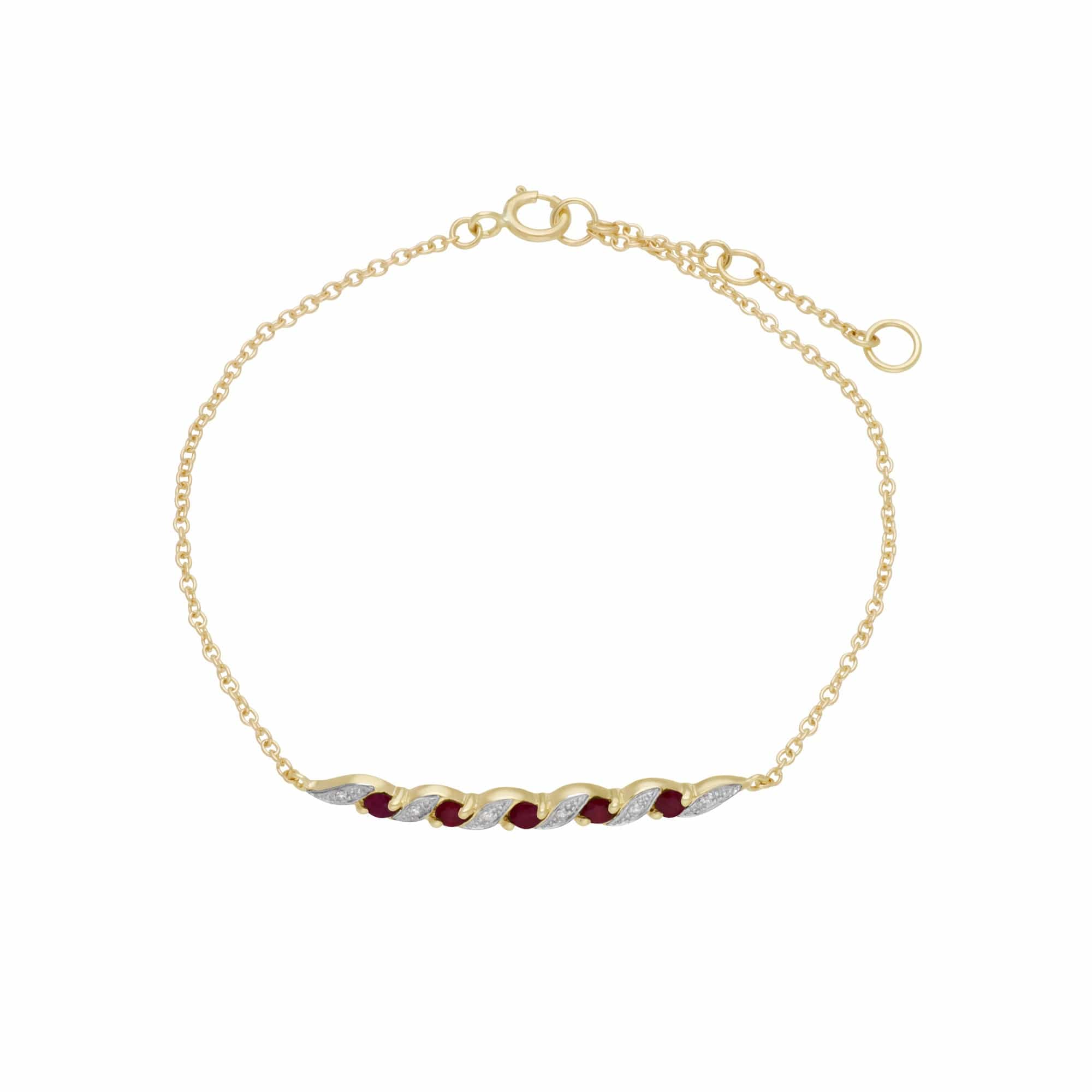 Product photograph of Classic Ruby Diamond Spiral Bracelet In 9ct Yellow Gold from Gemondo Jewellery