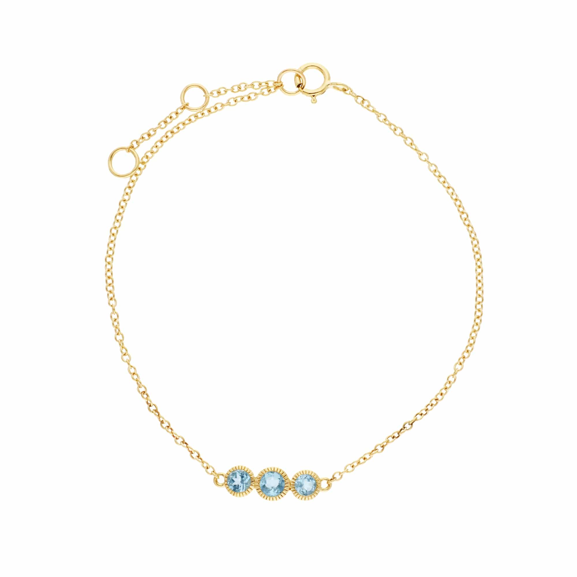 Photos - Bracelet Classic Round Blue Topaz Three Stone Milgrain  in 9ct Gold