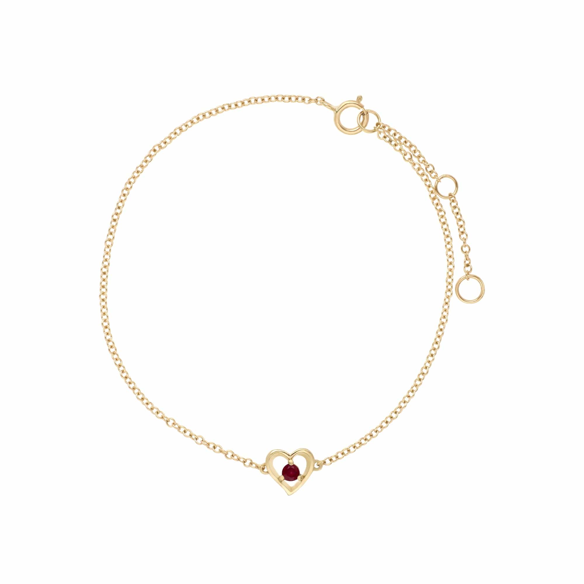 Product photograph of Classic Single Stone Round Ruby Love Heart Bracelet In 9ct Yellow Gold from Gemondo Jewellery