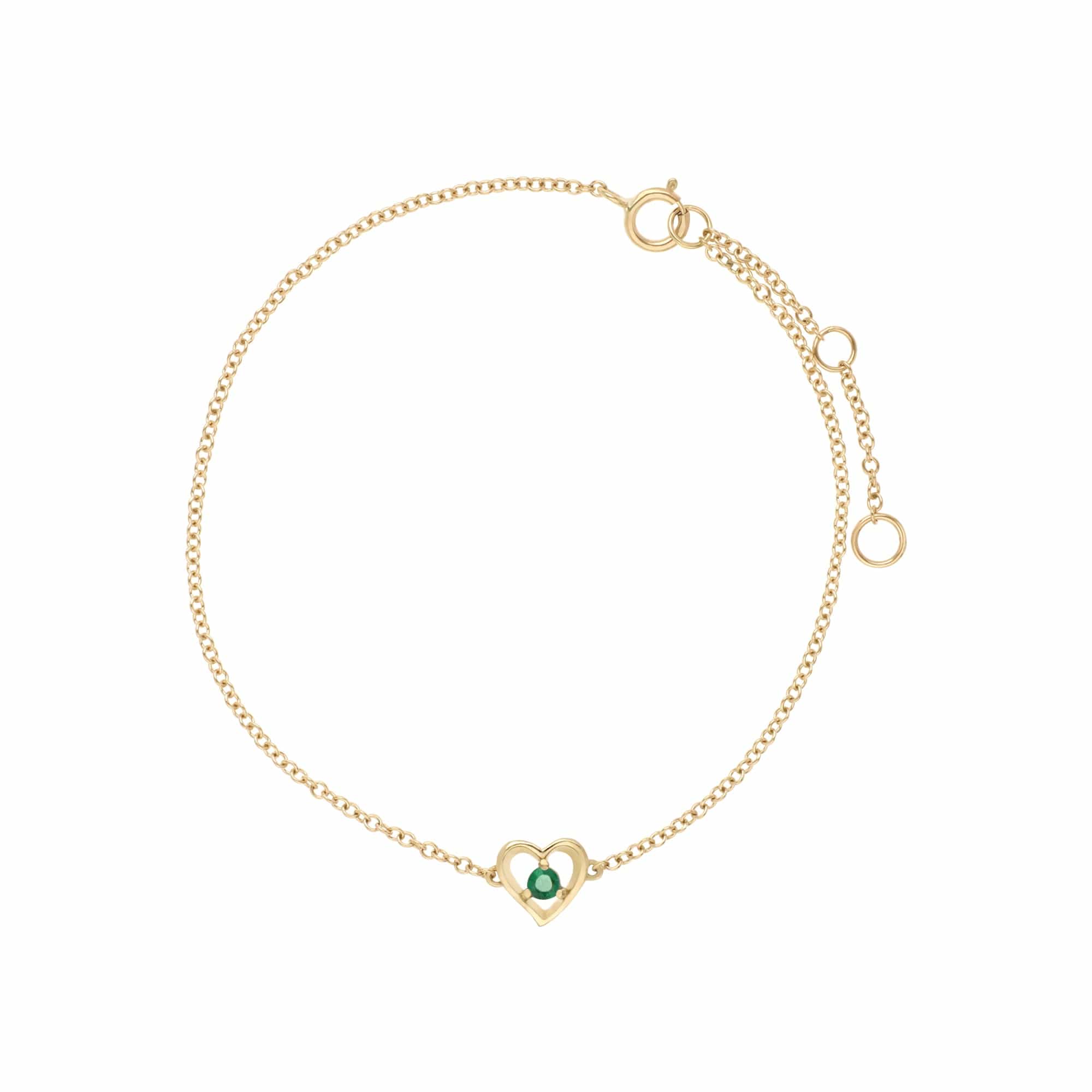 Product photograph of Classic Round Emerald Love Heart Bracelet In 9ct Yellow Gold from Gemondo Jewellery