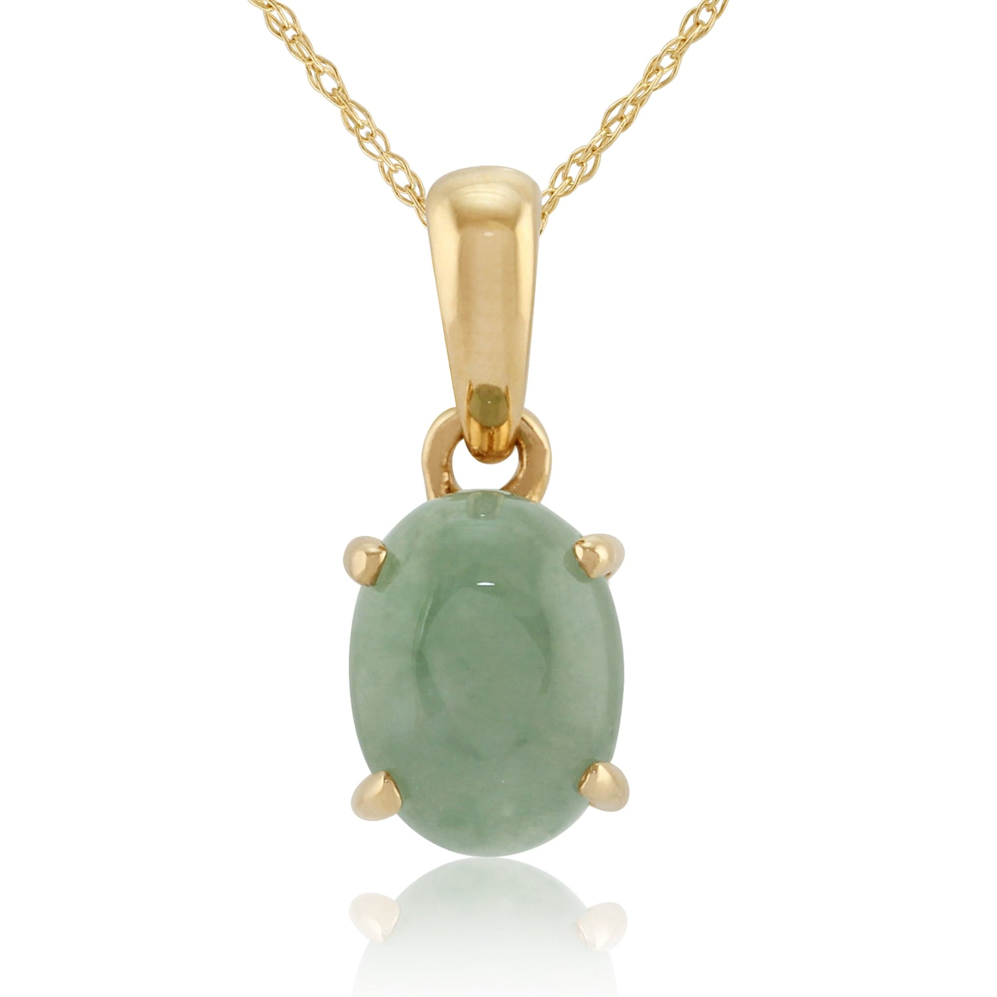Product photograph of Classic Oval Jade Cabochon Pendant In 9ct Yellow Gold from Gemondo Jewellery