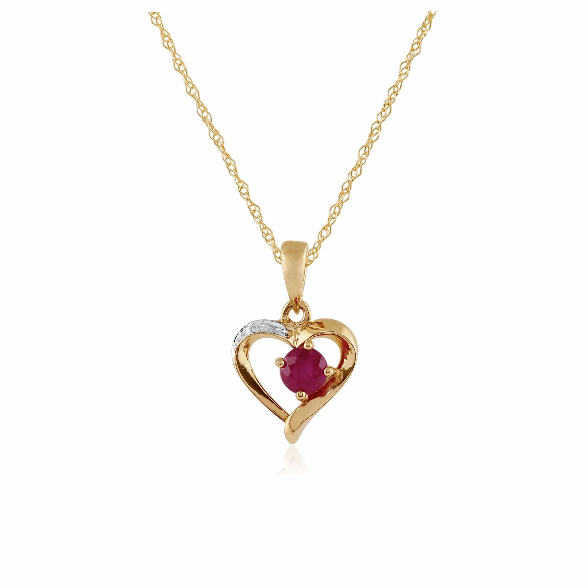 Photos - Pendant / Choker Necklace Classic Round Ruby & Diamond Heart Pendant in 9ct Yellow Gold
