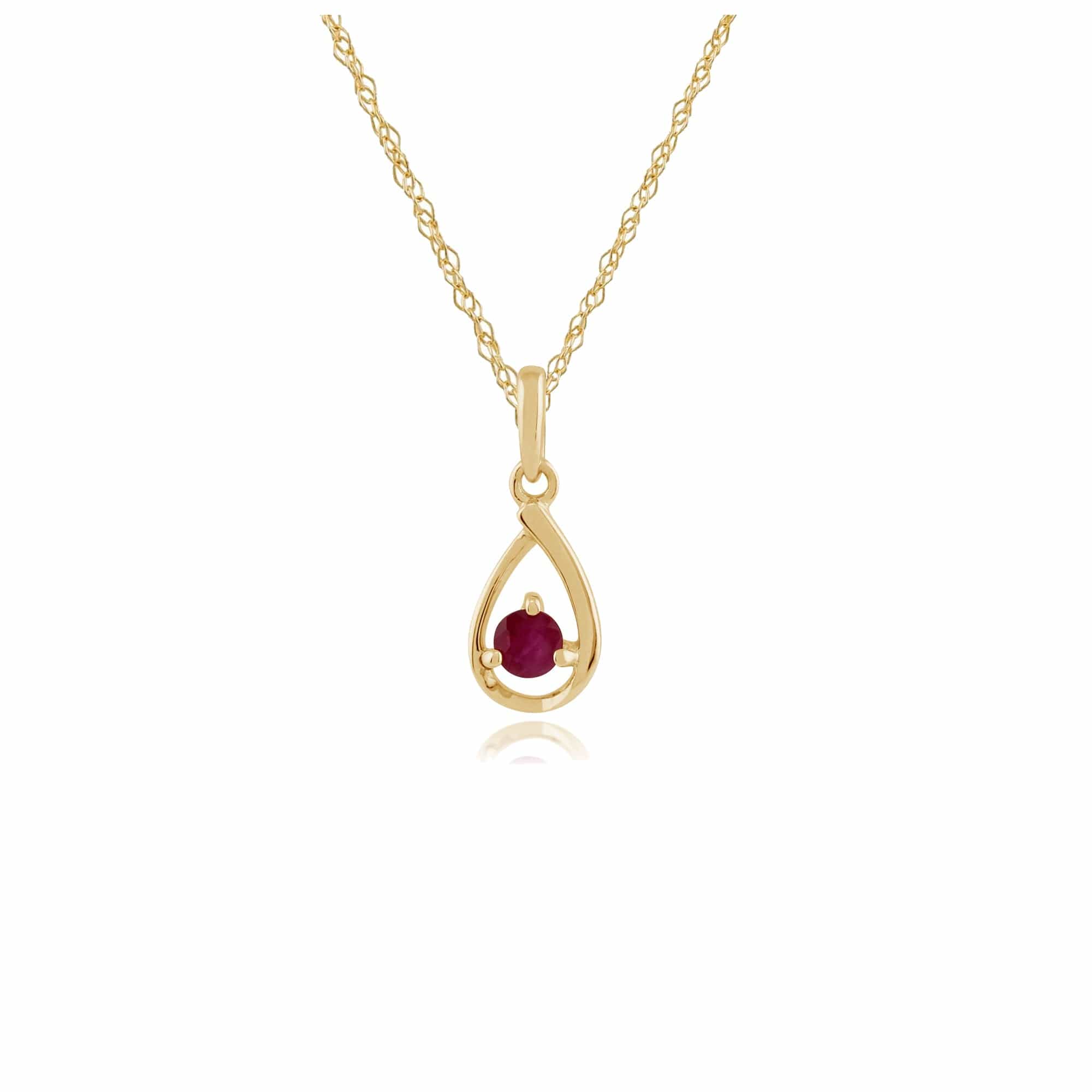Photos - Pendant / Choker Necklace Classic Round Ruby Halo Pendant in 9ct Yellow Gold