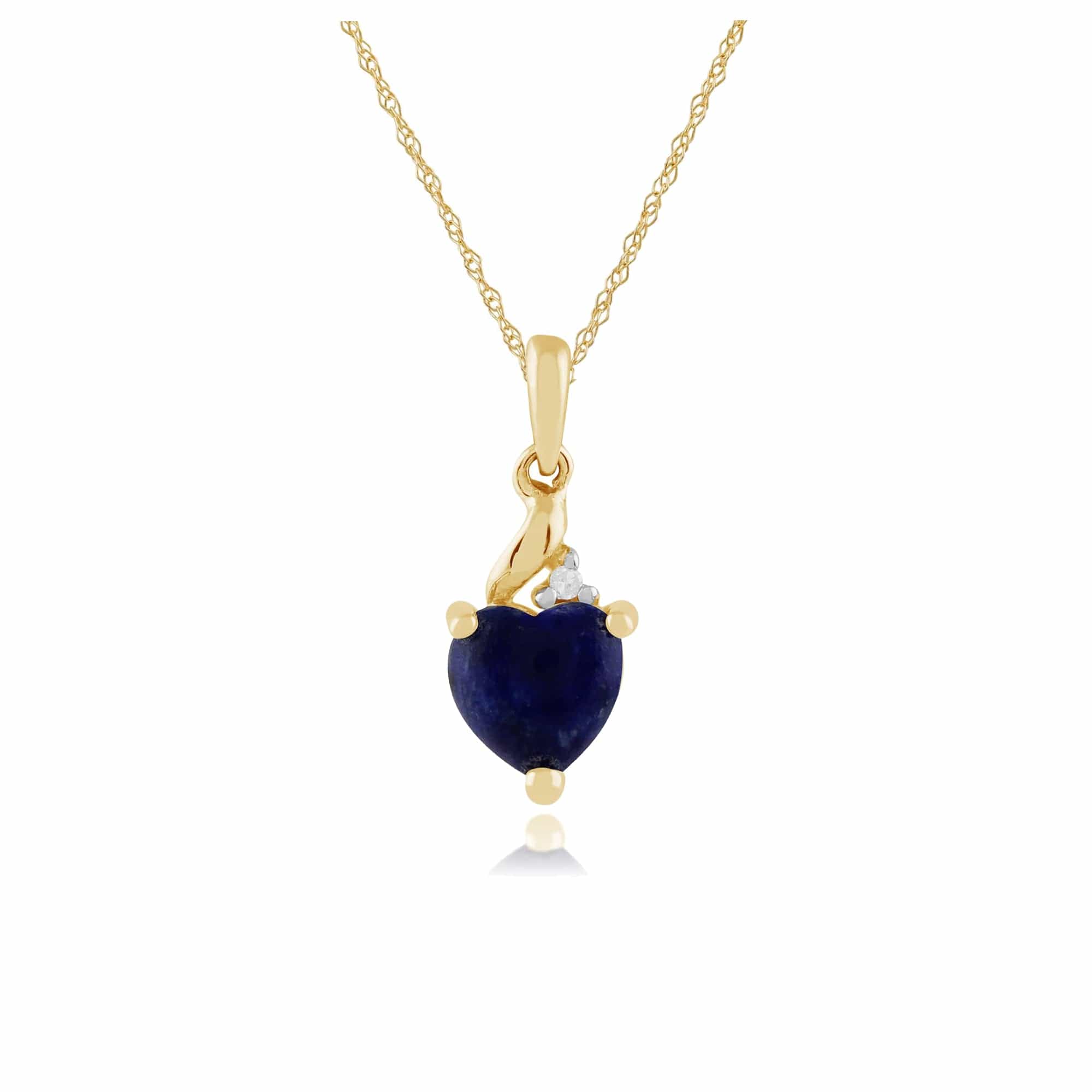 Product photograph of Classic Heart Lapis Lazuli Diamond Pendant In 9ct Yellow Gold from Gemondo Jewellery
