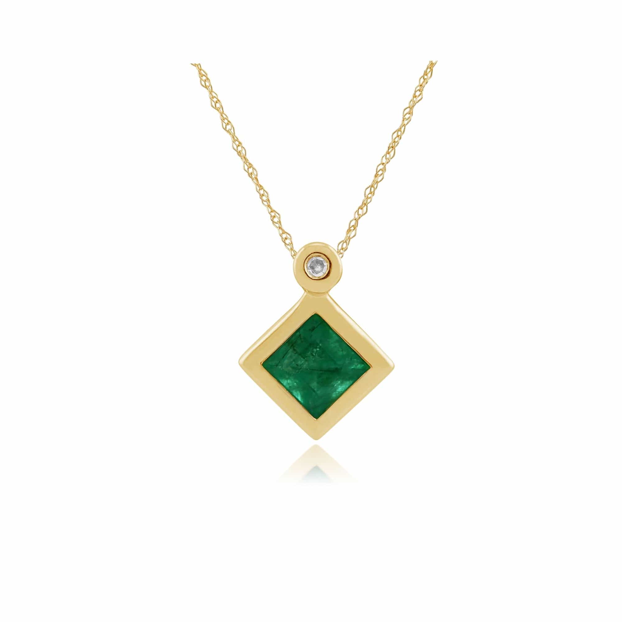 Photos - Pendant / Choker Necklace Classic Square Emerald & Diamond Pendant in 9ct Yellow Gold