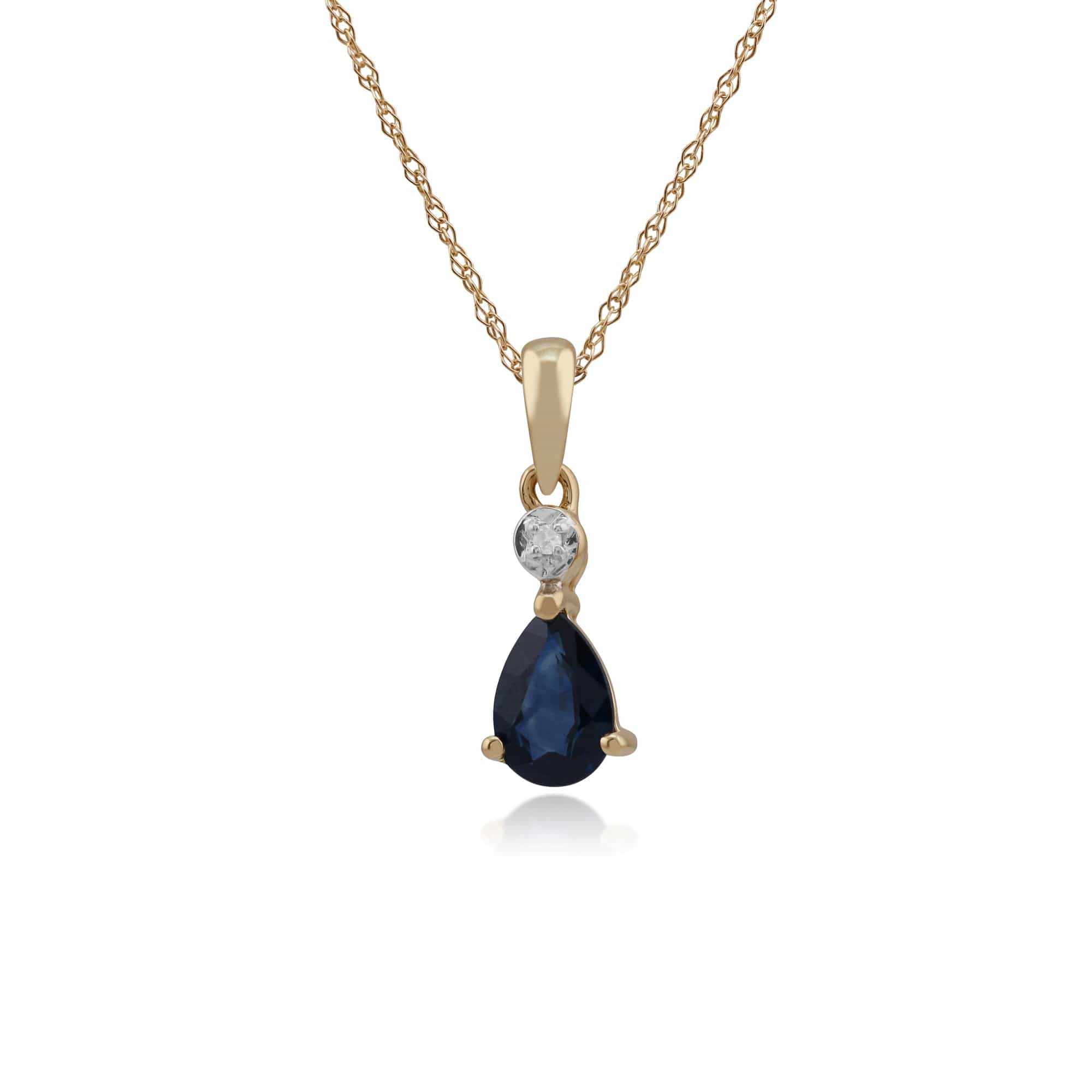 Product photograph of Classic Pear Sapphire Diamond Pendant In 9ct Yellow Gold from Gemondo Jewellery