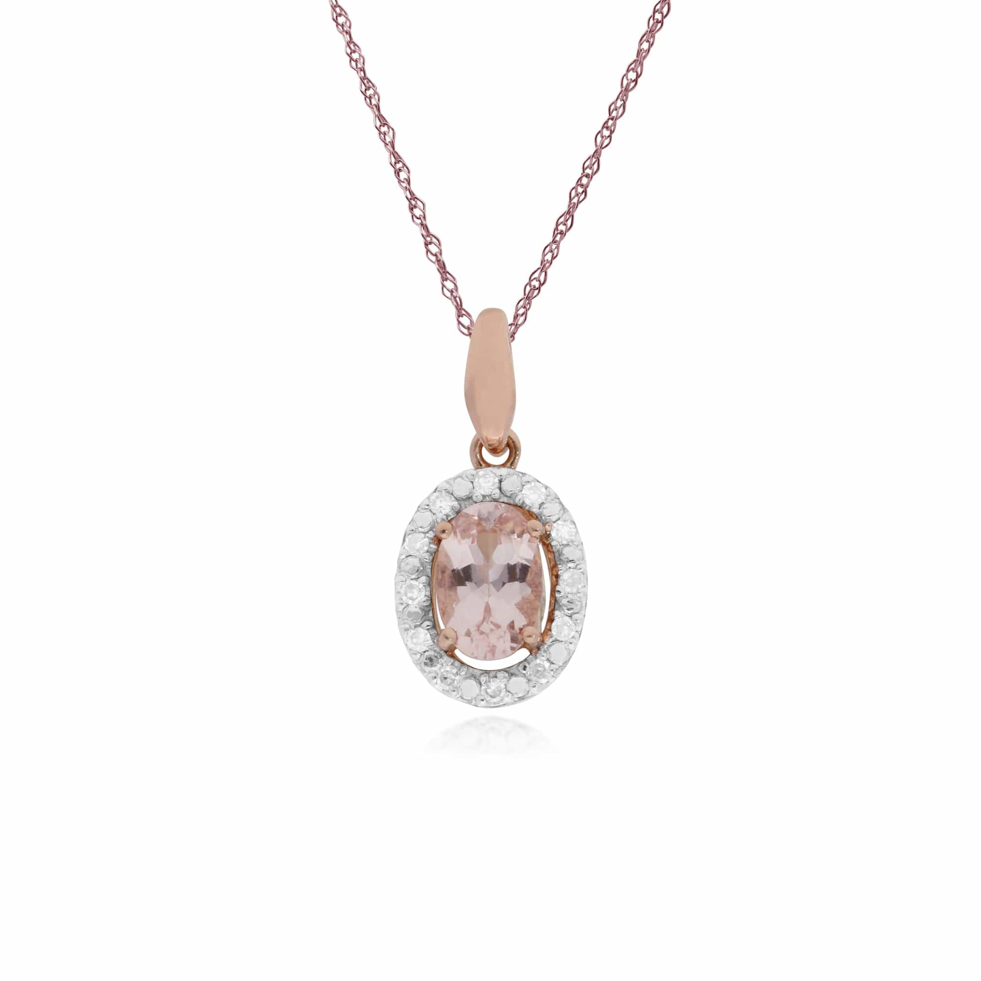 Product photograph of Classic Oval Morganite Diamond Halo Pendant In 9ct Rose Gold from Gemondo Jewellery