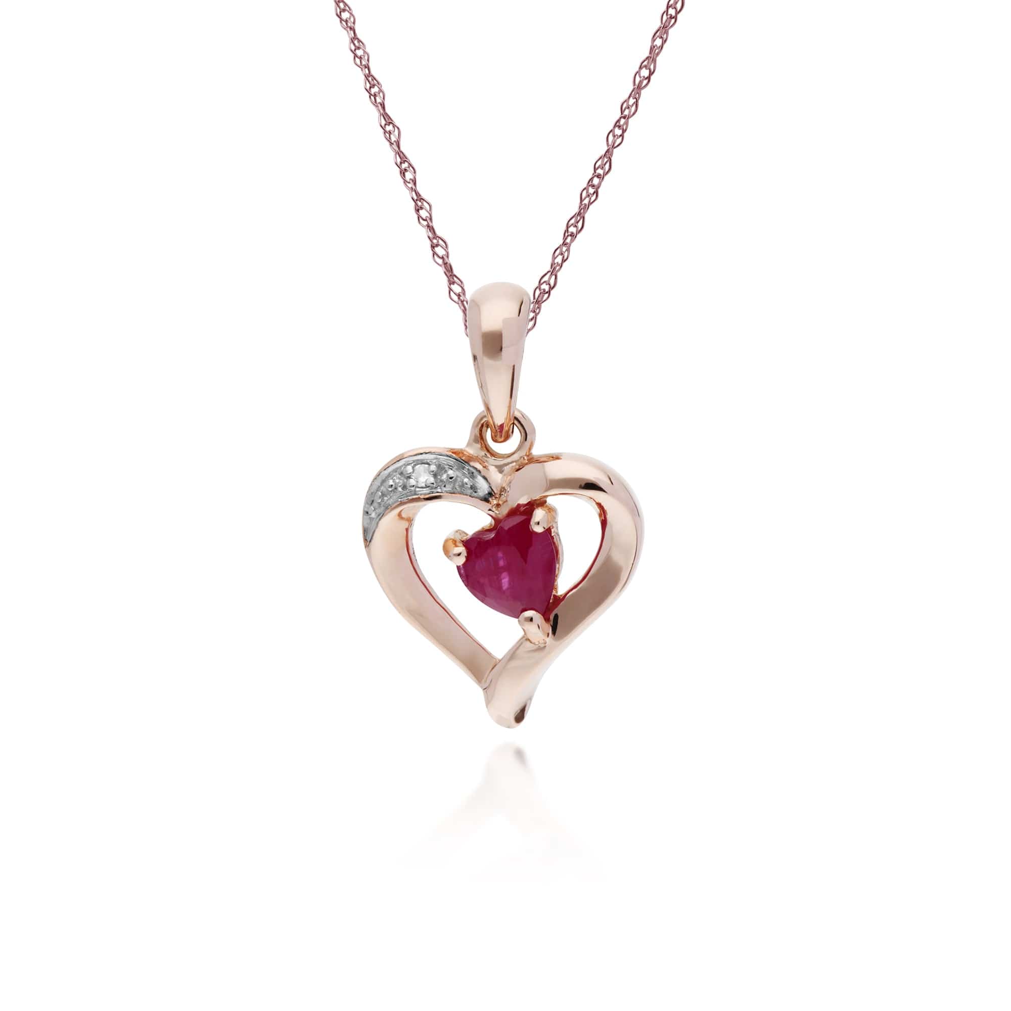 Image of Classic Heart Ruby & Diamond Love Heart Pendant in 9ct Rose Gold