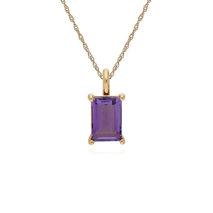 Classic Baguette Amethyst Claw Set Pendant in 9ct Yellow Gold – Gemondo