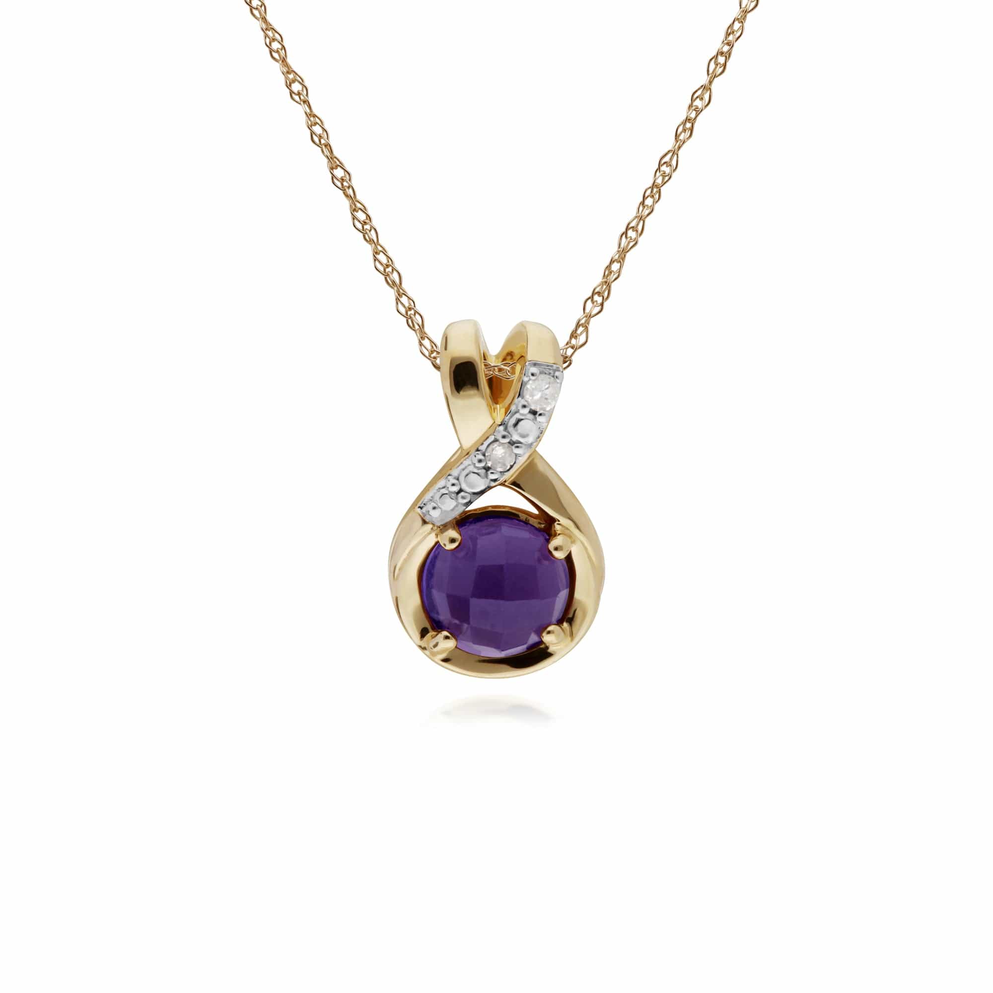 Product photograph of Classic Amethyst Checkerboard Diamond Bale Pendant In 9ct Gold from Gemondo Jewellery